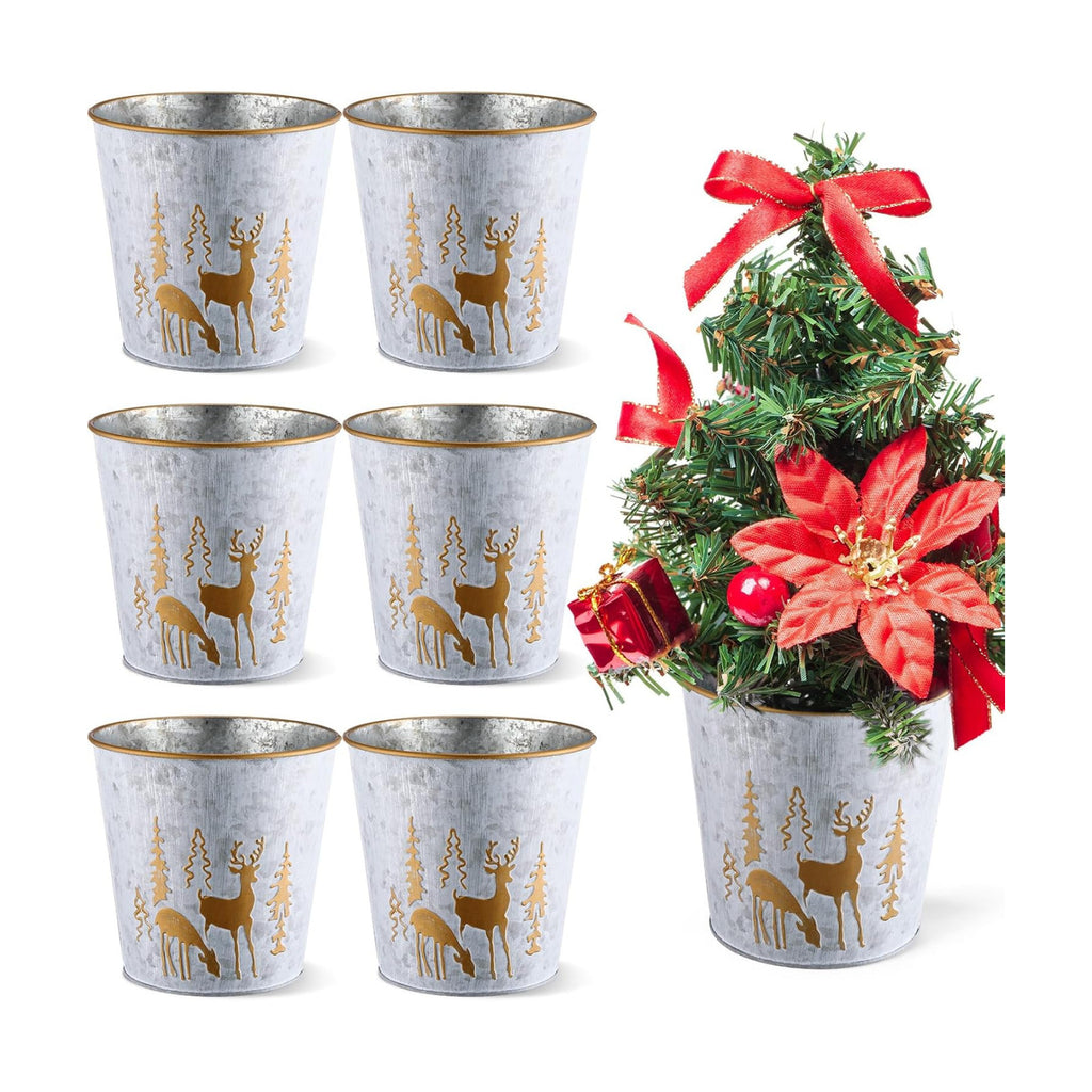 Zhehao 6 Pcs Christmas Galvanized Bucket 5.9'' Metal, Elk Style