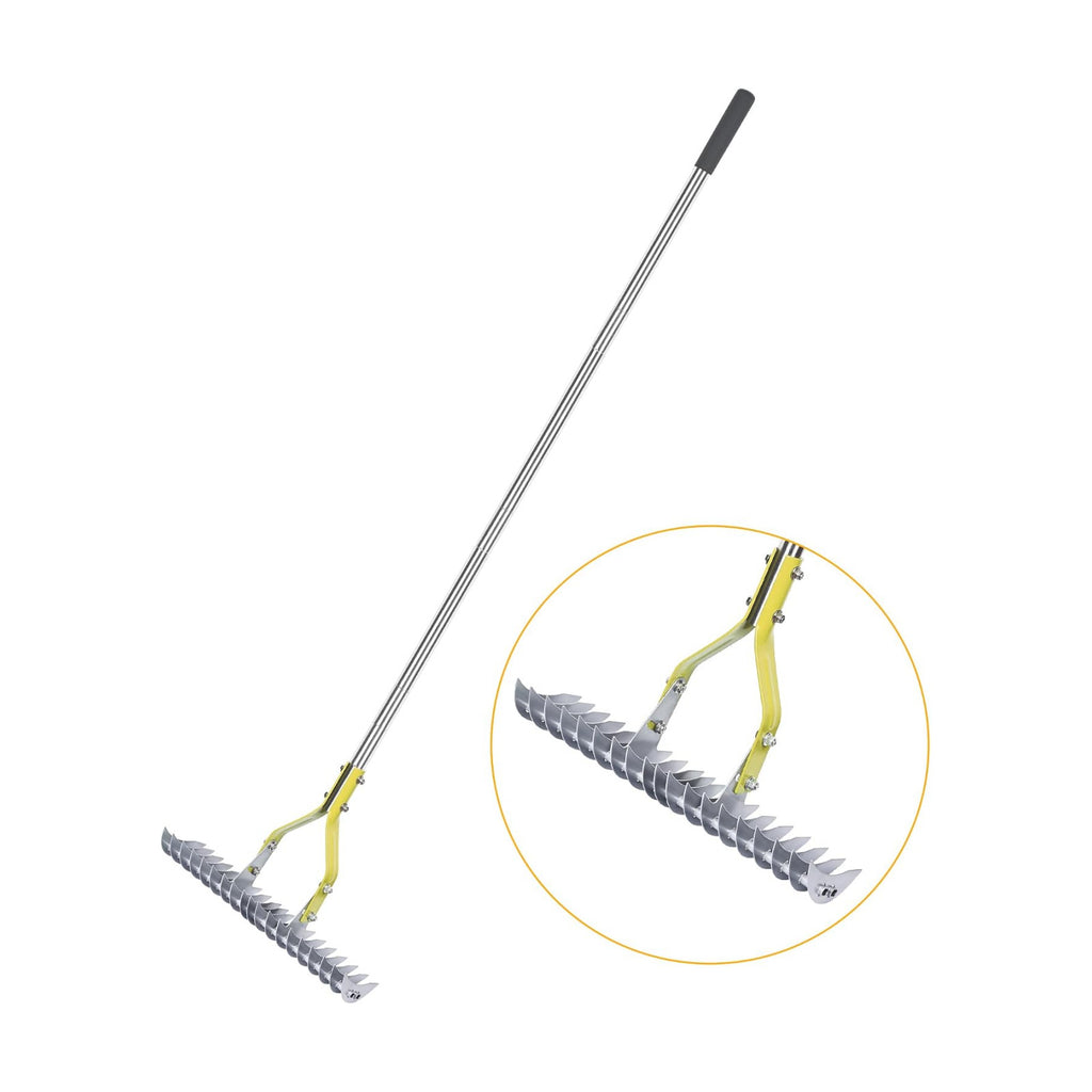 BARAYSTUS Thatch Rake Dethatcher - 15-Inch Wide Lawn Rake for Dead Grass Removal, Stainless Steel Adjustable Handle