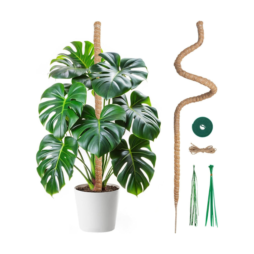 Mcbazel Bendable Moss Pole for Plants 47 Inch, Monstera Plant Support Stake with 7mm Aluminum Core, Coconut Coir Climbing Pole for Monstera Pothos Philodendron, Complete Kit with Ties & Rope