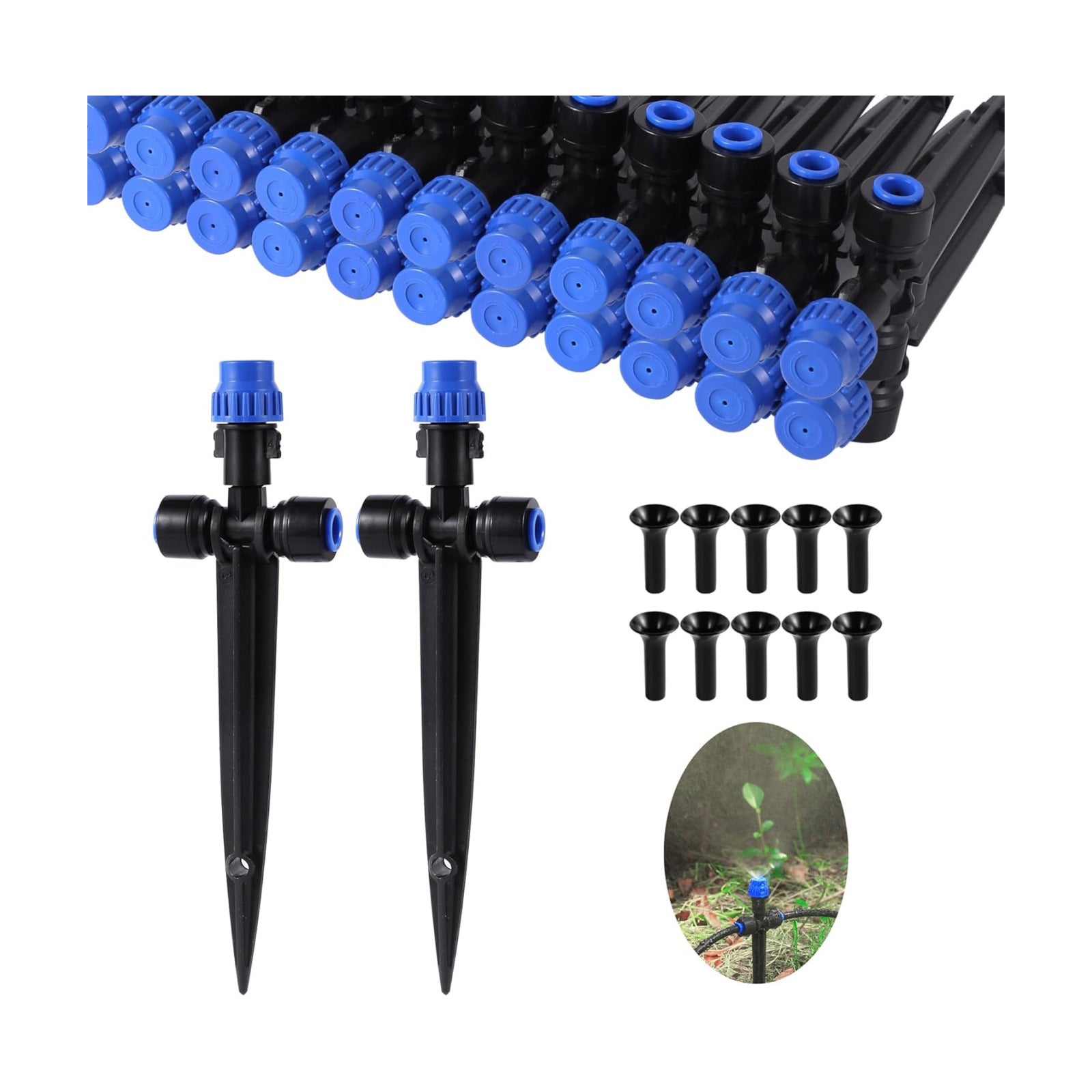 HUISUYTON 36 Pcs Push-to-Fit Drip Irrigation Spray for 1/4 inch Tubing | Adjustable 360° Drip Emitters