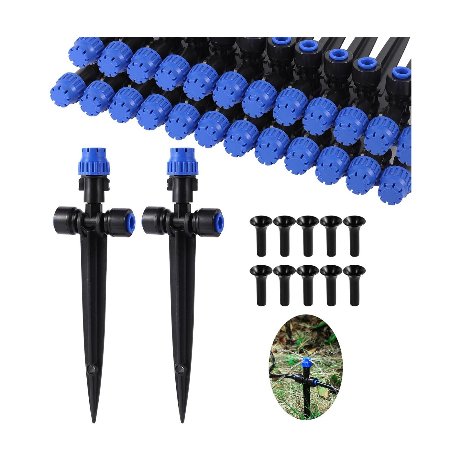 HUISUYTON 36 Pcs Push-to-Fit Drip Irrigation Emitters for 1/4 inch Tubing | Quick-Connect Drip Emitters on 5.8" Sturdy