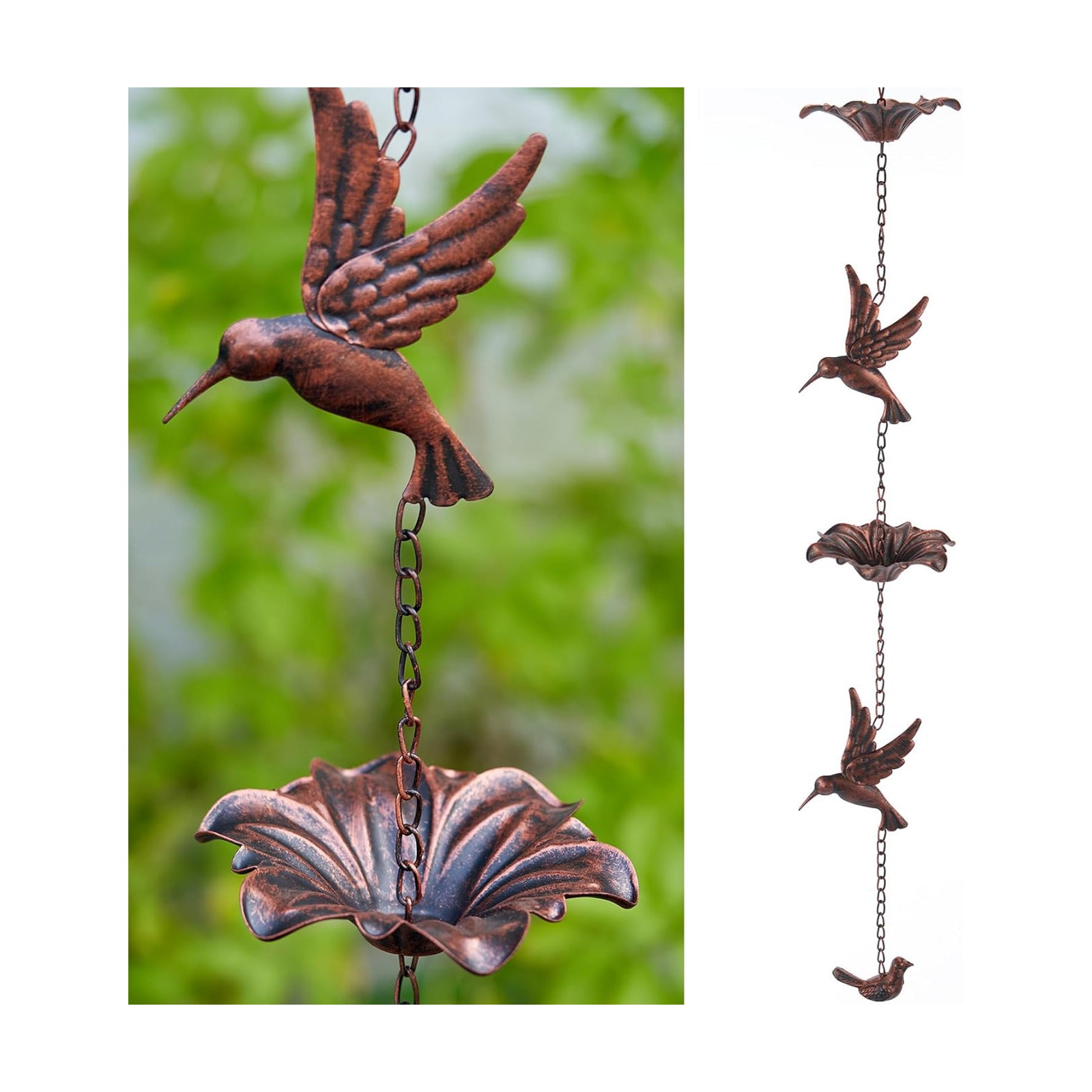 8.5FT Hummingbird Rain Chain,Rain Chains for Outside,Rainwater Catcher Chains, Outdoor Garden Yard Decor | Rainwater