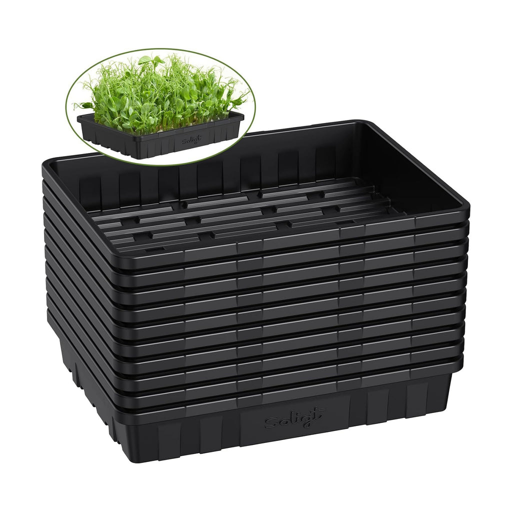 SOLIGT Extra Thick Heavy Duty 10 Pack Seed Starting Trays 14 * 10.8 * 2.3" | Microgreens Growing Trays Seedling Plant
