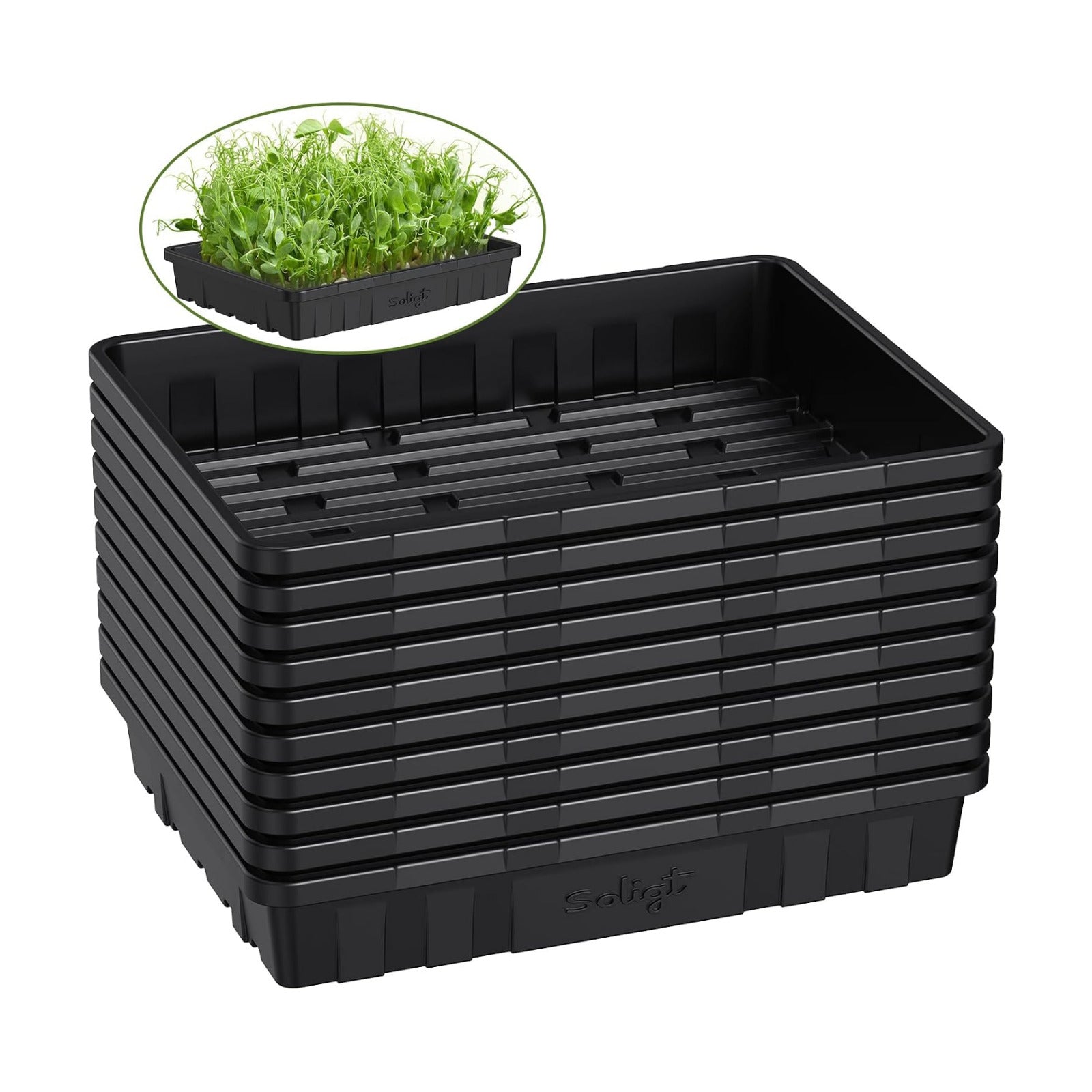 SOLIGT Extra Thick Heavy Duty 10 Pack Seed Starting Trays 14 * 10.8 * 2.3" | Microgreens Growing Trays Seedling Plant