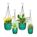 4 Pcs Self Watering Planters 6.5'' 4.5'', Emerald | Hanging Pots for Indoor Plants with Drainage Holes and 3 Hooks