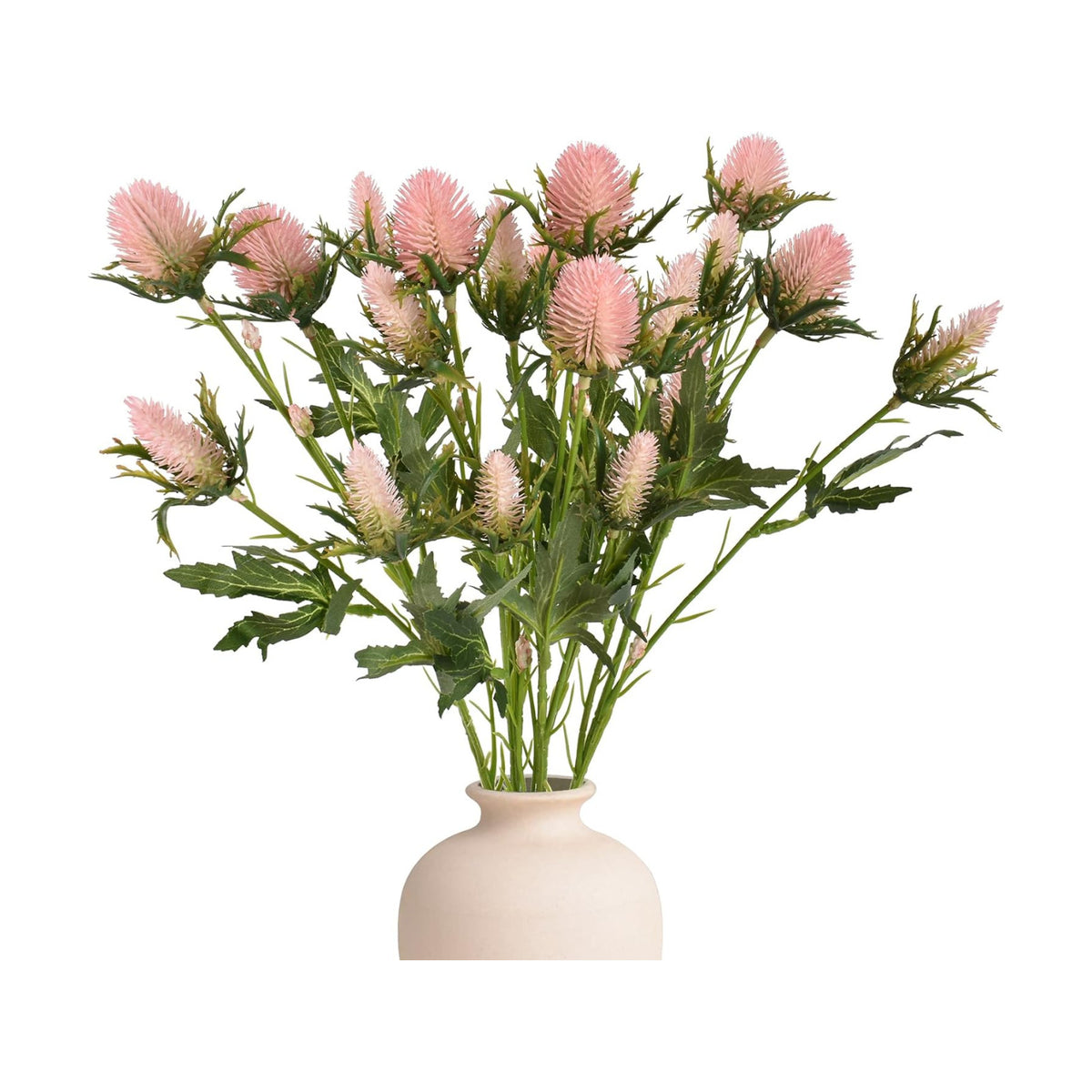 Artificial Thistle Spray Eryngium Flowers 2pcs Artificial Real Touch Eryngium Artificial Sea Holly Flowers for Wedding Bridal Bouquet Wreath Table Centerpiece Outdoor Decor (Pink)