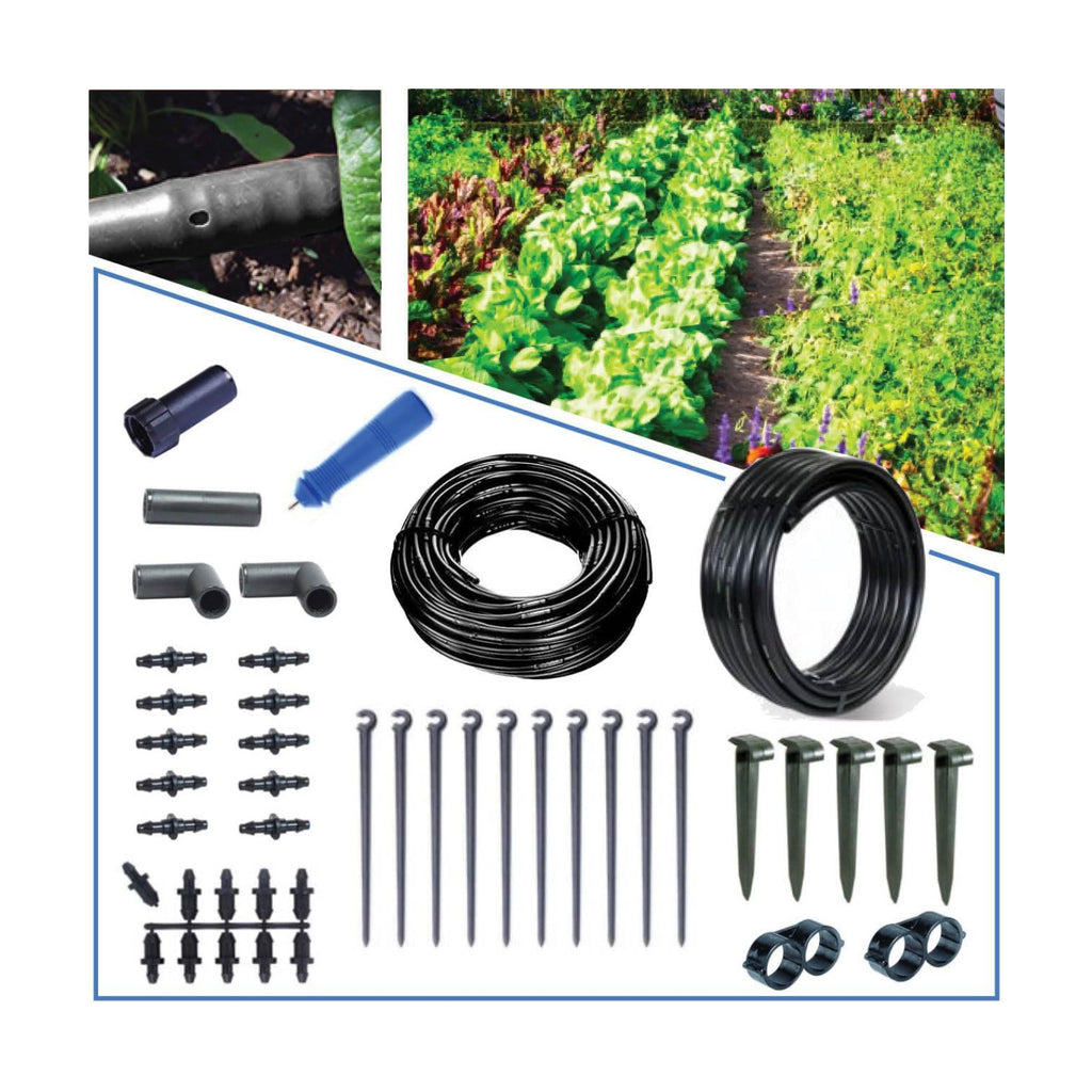 BlueBarrel™ Gravity-Fed Drip Irrigation Kit with Inline Emitters: No-Pressure/Low-Pressure Irrigation for Rain Barrels