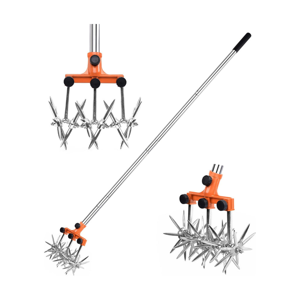 BARAYSTUS Rotary Cultivator Garden Rotary Tiller Adjustable Stainless Steel Poles Hand Tiller for Soil Mixing or