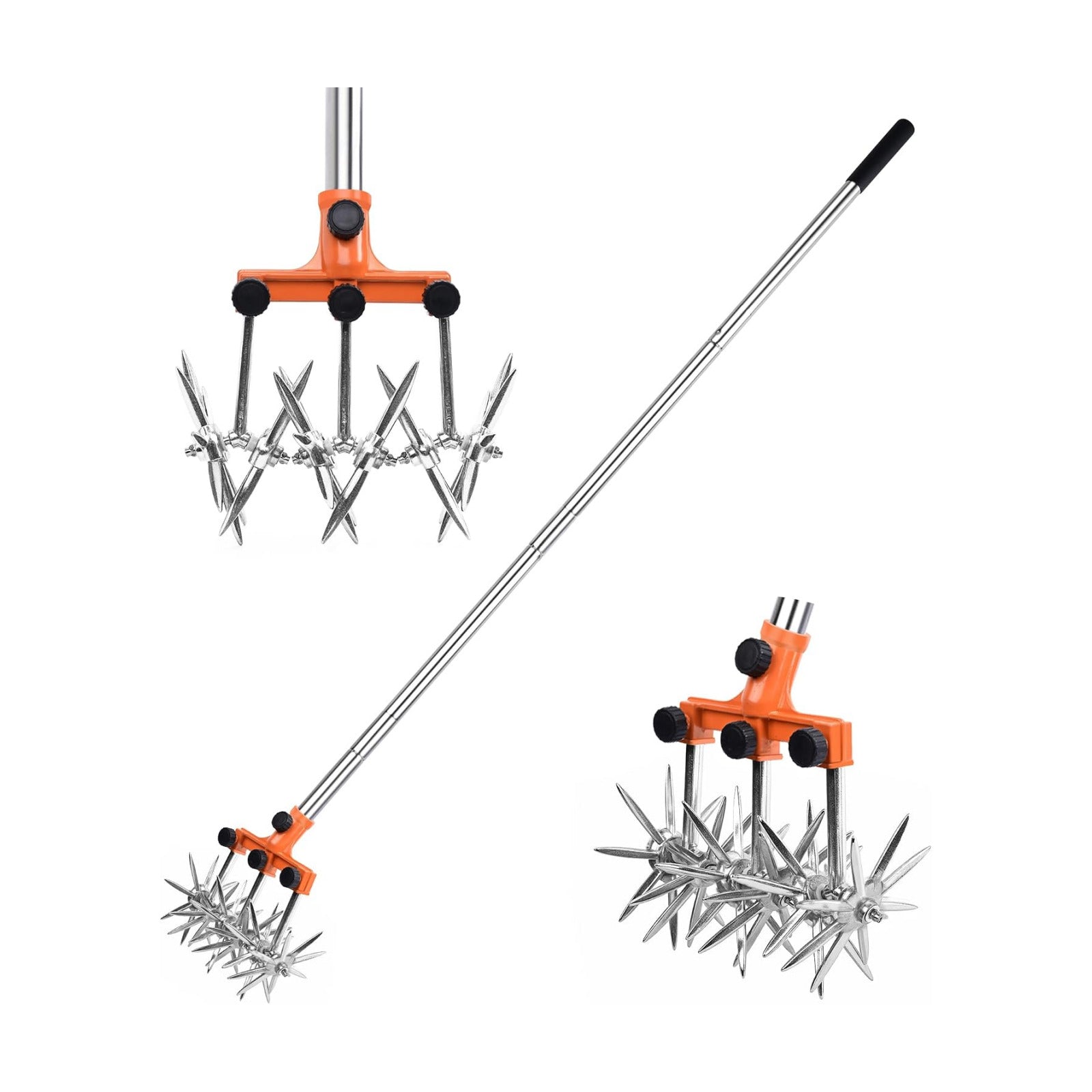 BARAYSTUS Rotary Cultivator Garden Rotary Tiller Adjustable Stainless Steel Poles Hand Tiller for Soil Mixing or
