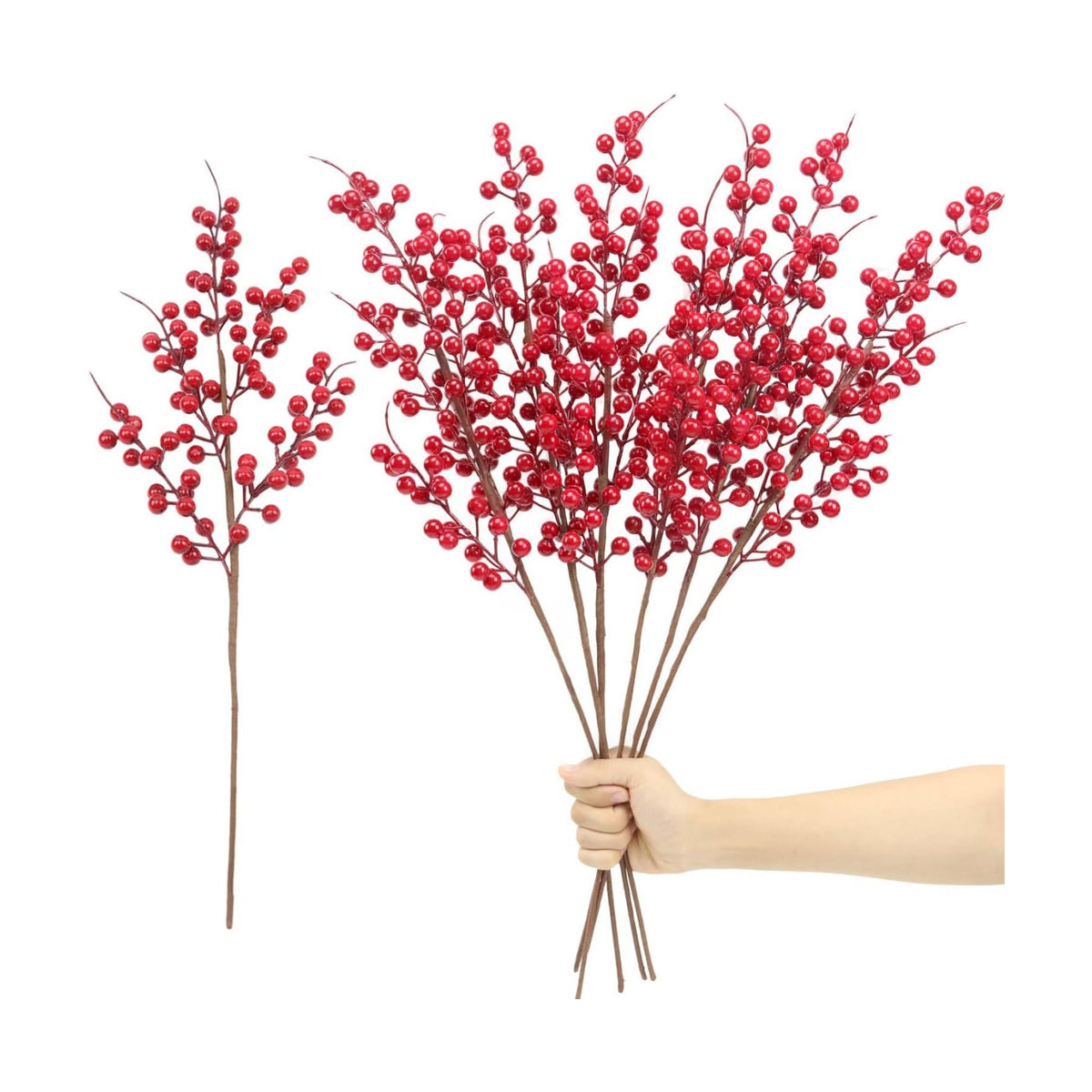 Mklsit 6 Pack Artificial Red Berry Stems 25.2", Long Christmas Red Berries