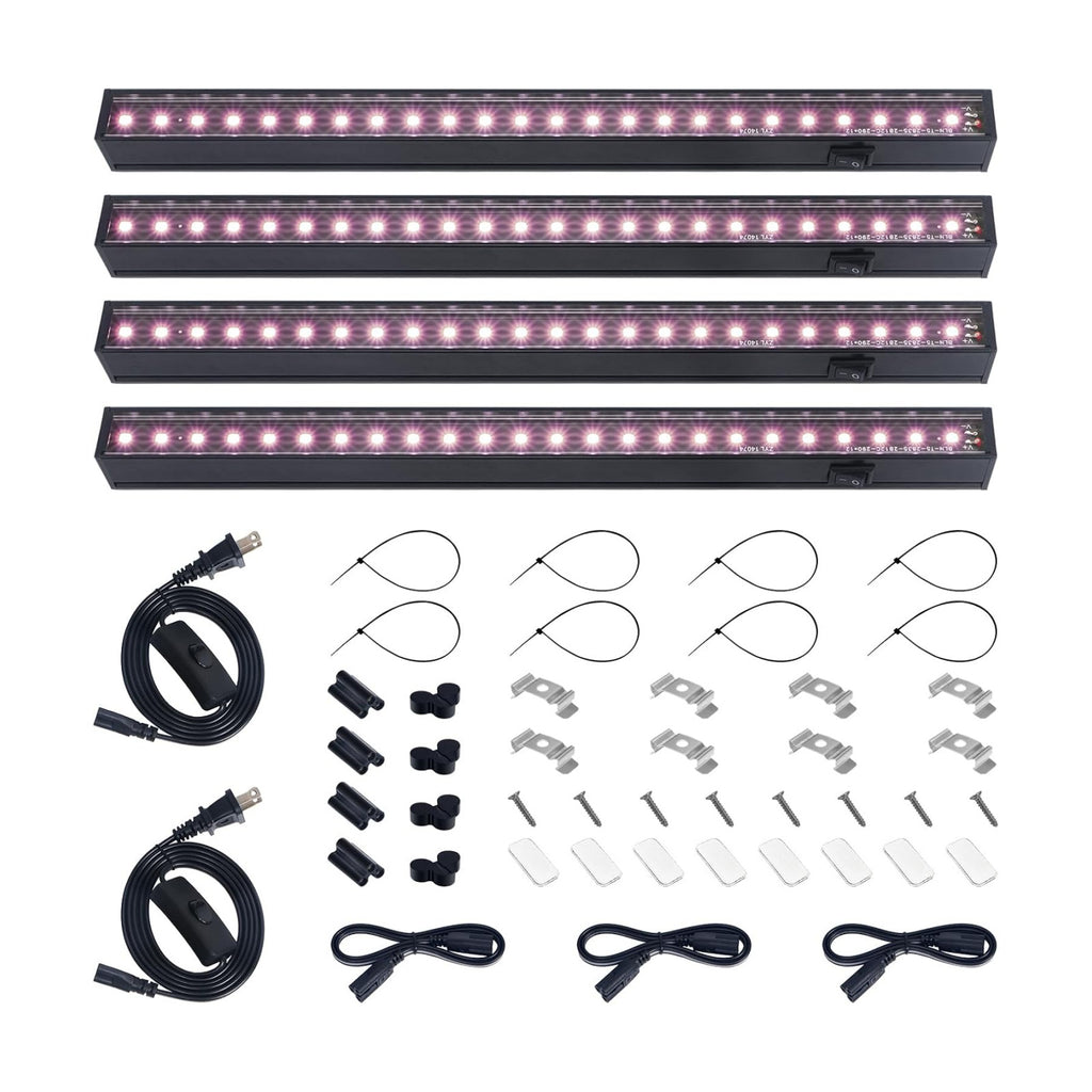 Barrina T5 LED Grow Lights Strip, 1FT Full Spectrum, Black Cover, 4 Packs | Linkable, Magnetic Mount, Under Cabinet