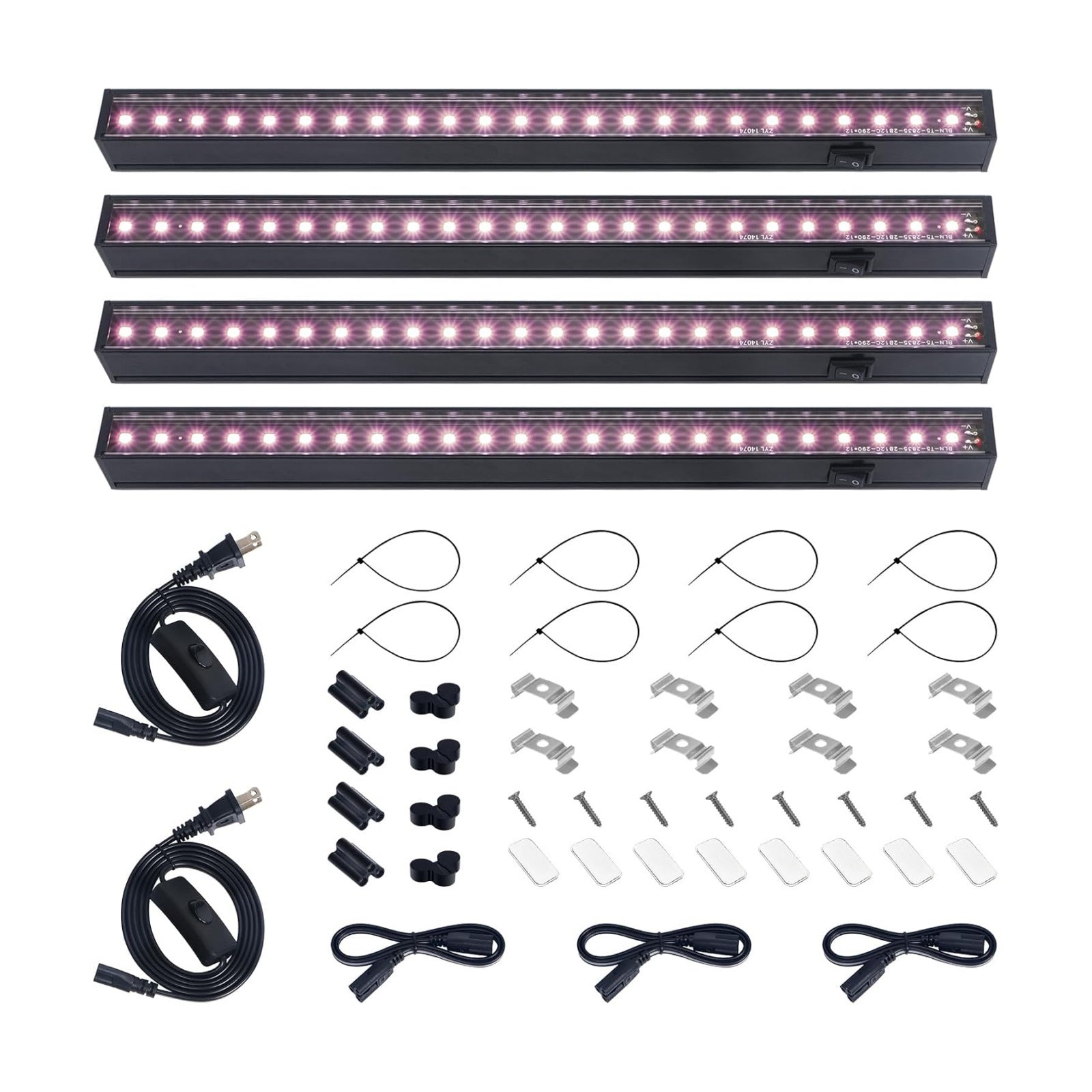 Barrina T5 LED Grow Lights Strip, 1FT Full Spectrum, Black Cover, 4 Packs | Linkable, Magnetic Mount, Under Cabinet