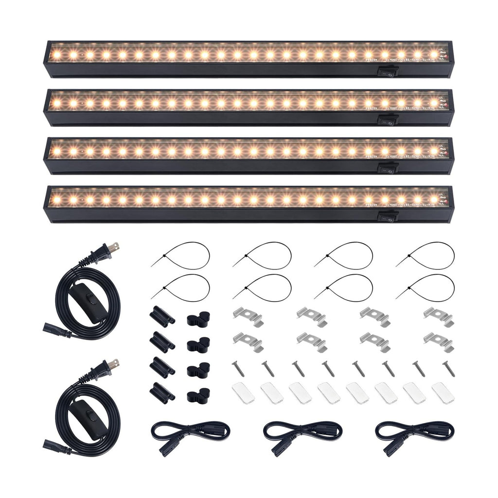 Barrina Grow Lights for Indoor Plant, T5 1FT Full Spectrum, Yellow, 4 Packs | Black Cover LED Grow Light Strips