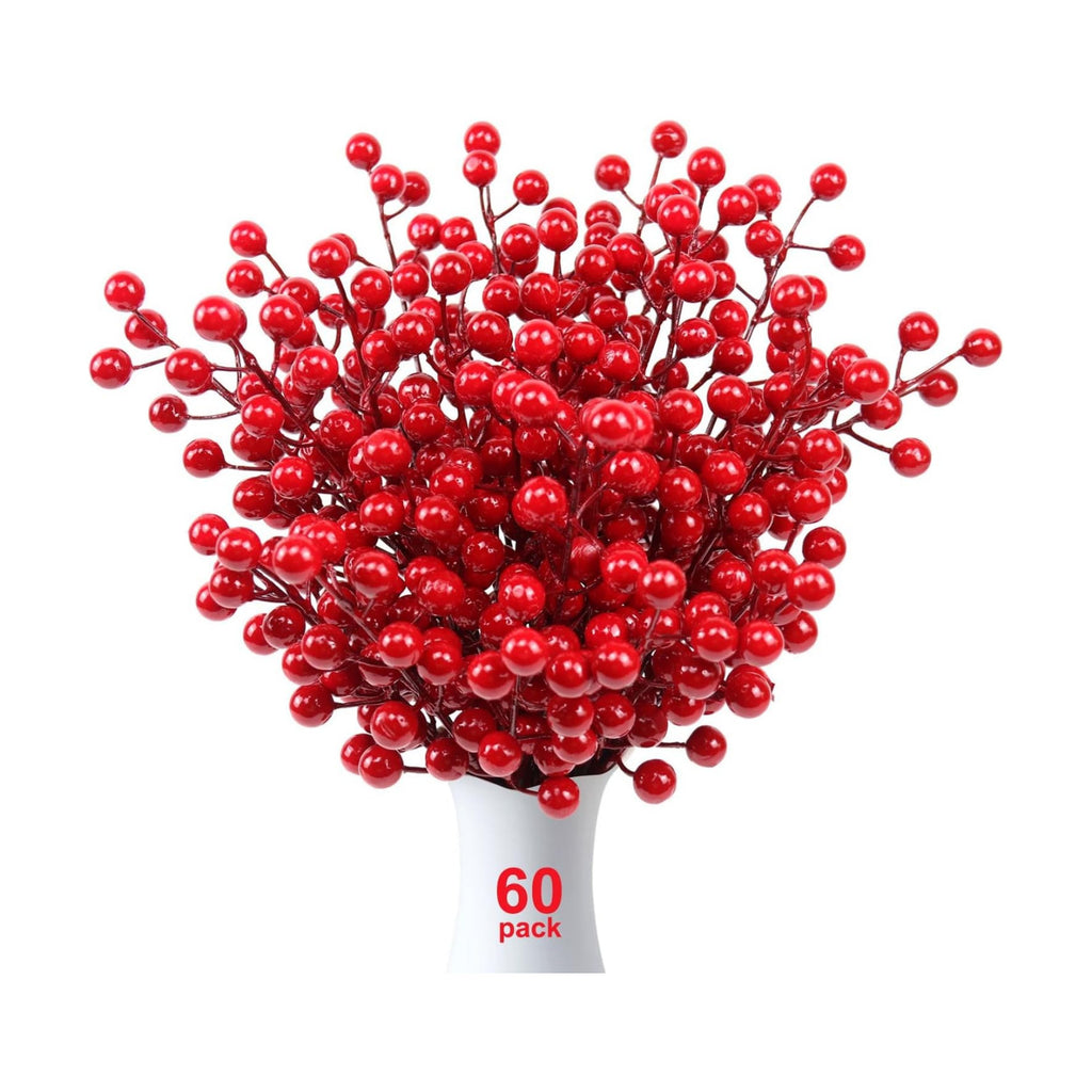 Mklsit 60 Pack Artificial Red Holly Berries, 8.2 Inch Christmas Berry Picks