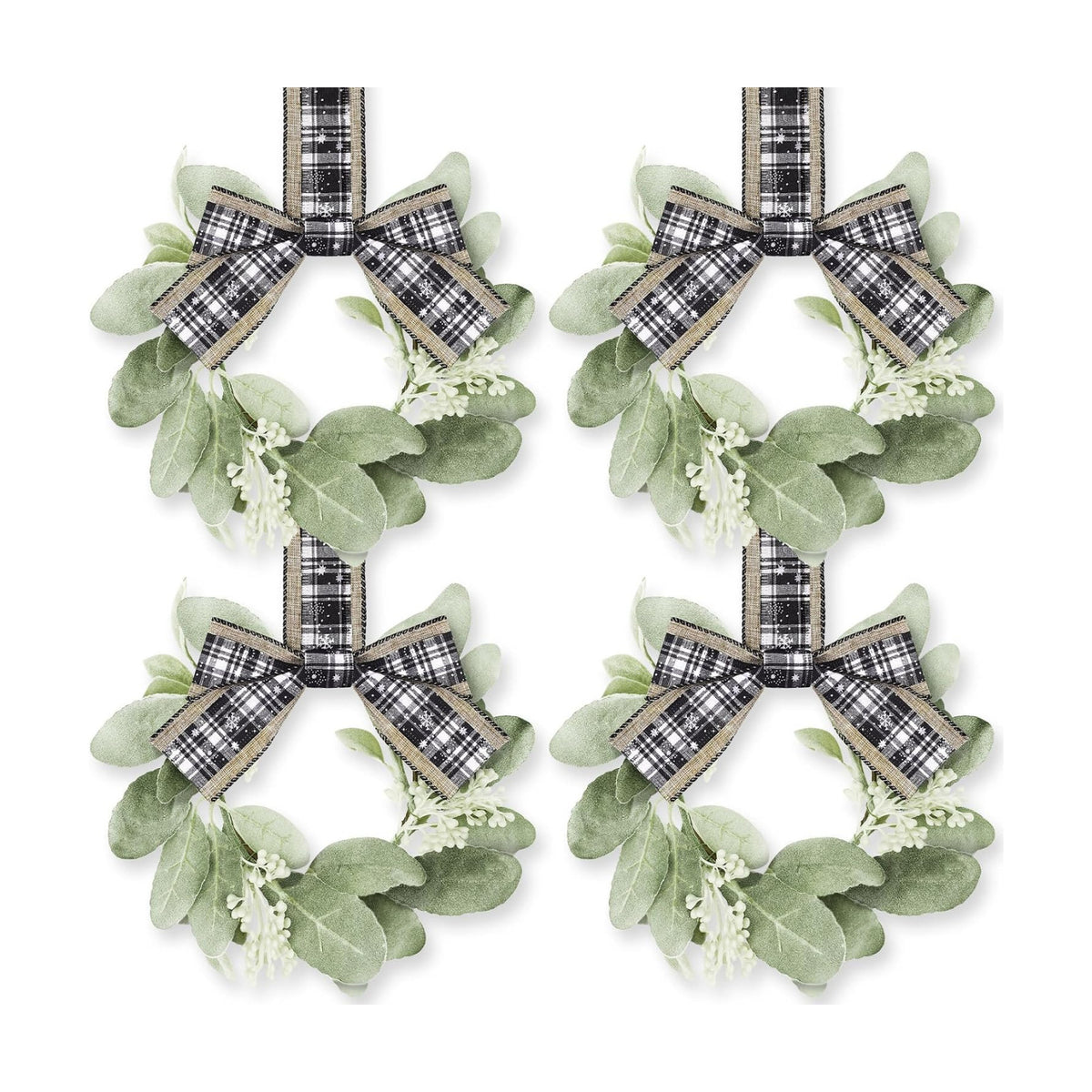 Syhood 4 Pcs 9" Mini Christmas Wreaths for Kitchen Cabinets Vivid Style
