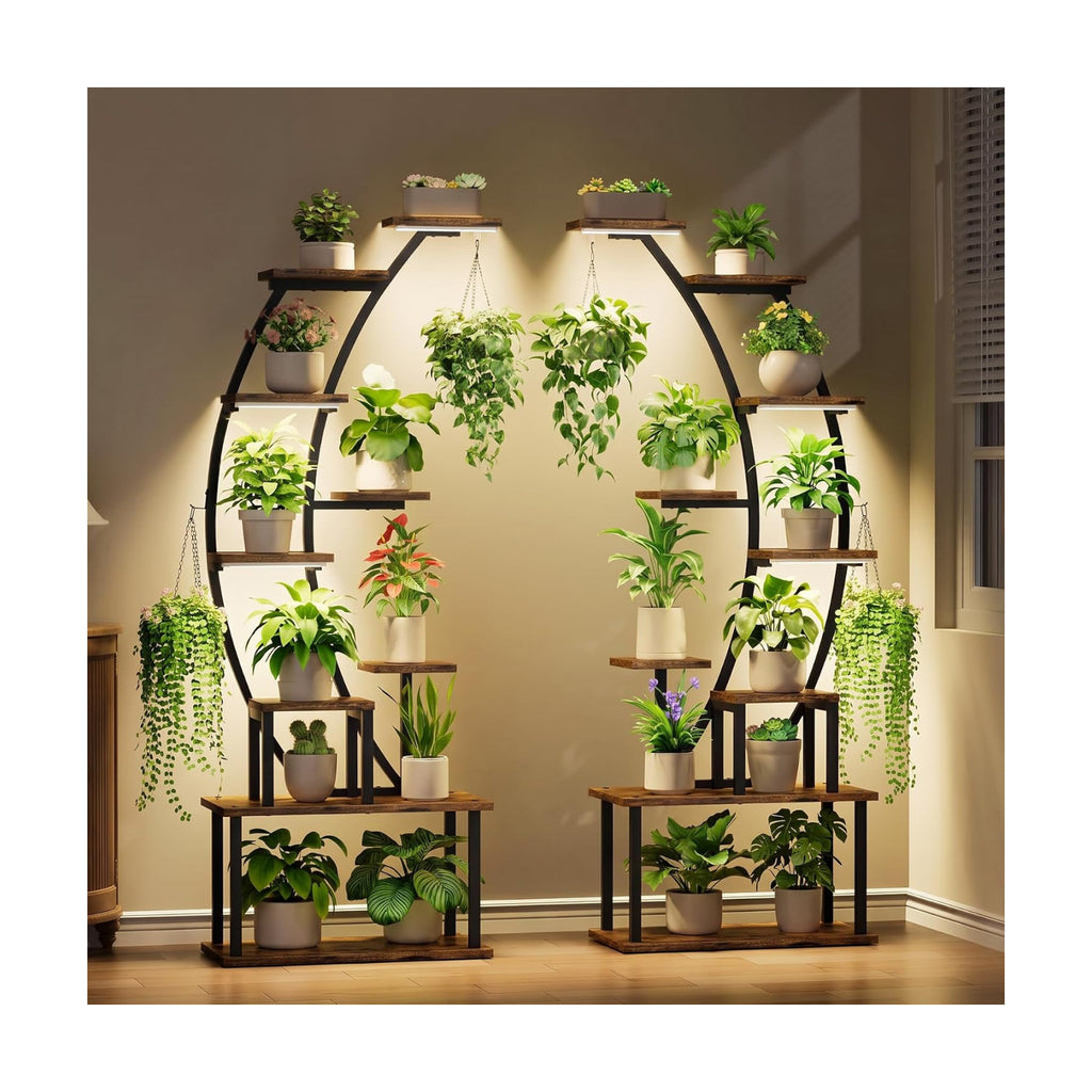 2 Pack Plant Stand Indoor with Grow Lights, 9 Tier Large Tall Plant Shelf | 64" Metal Lighted Plant Stands for Indoor