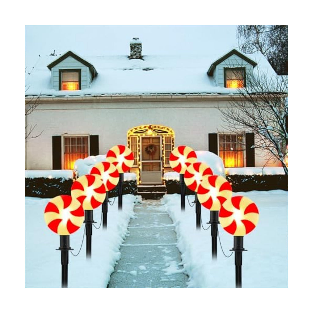 Christmas Lollipop Pathway Lights, 2 Sets 7Ft Christmas Pathway Lights Outdoor with 8 Candy Cane Markers Stake Lights, Candy Cane Landscape Path Lights for Outdoor Lawn, Garden, Yard, Sidewalk