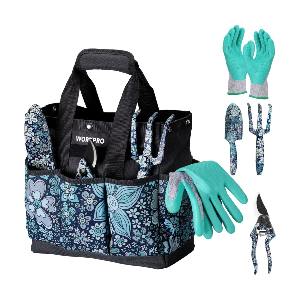 WORKPRO 5PCS Garden Tool Set, Aluminum Heavy Duty Gardening Tool Set | With Garden Tool Bag, Outdoor Garden Hand Tools