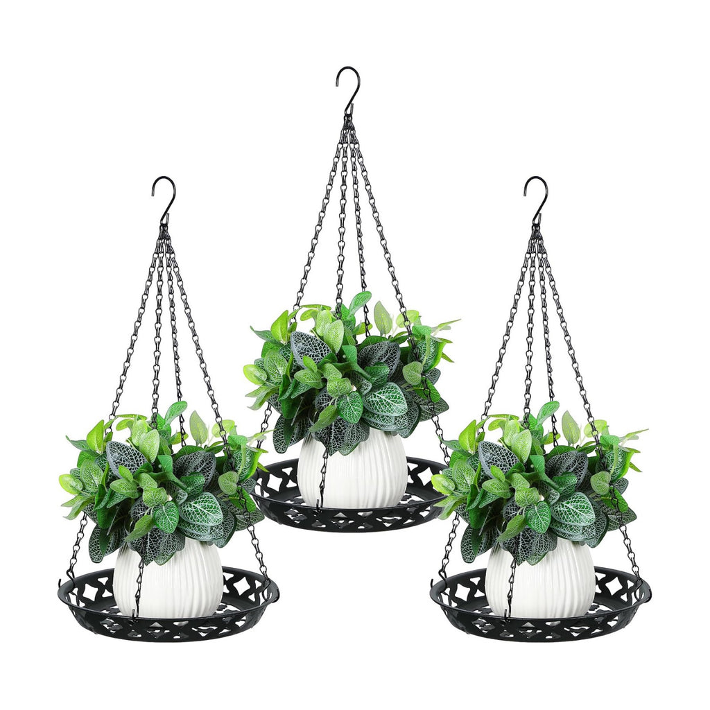 Enhon 3 Pack Plant Hanger, 12" Metal Hanging Planter for Indoor Plants | Classy Glossy Black, Decorative Wall Hanging