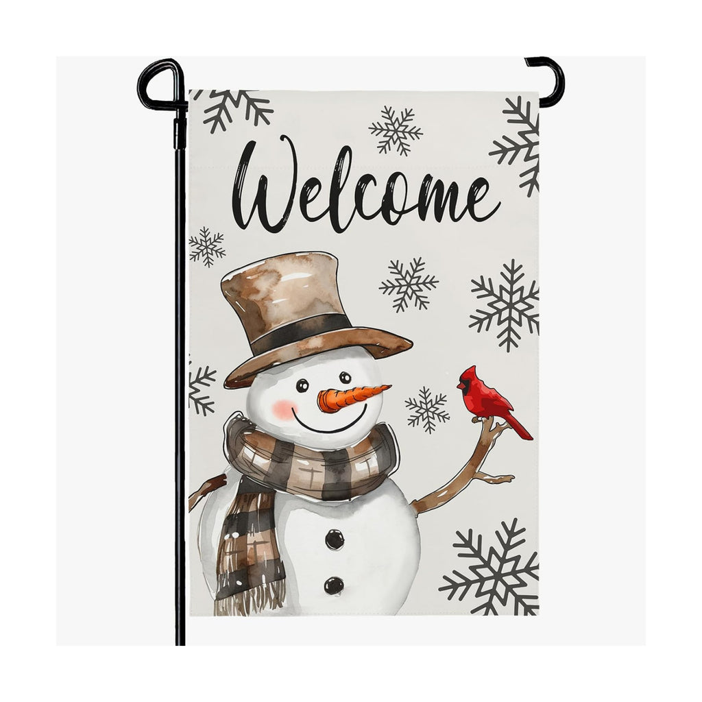 Winter Snowman Welcome Garden Flags Double Sided 12 x 18 inch Snowflakes Yard Flags Snow Burlap Garden Flag for Outside Yard Garden Porch Lawn Farmhouse Decoration