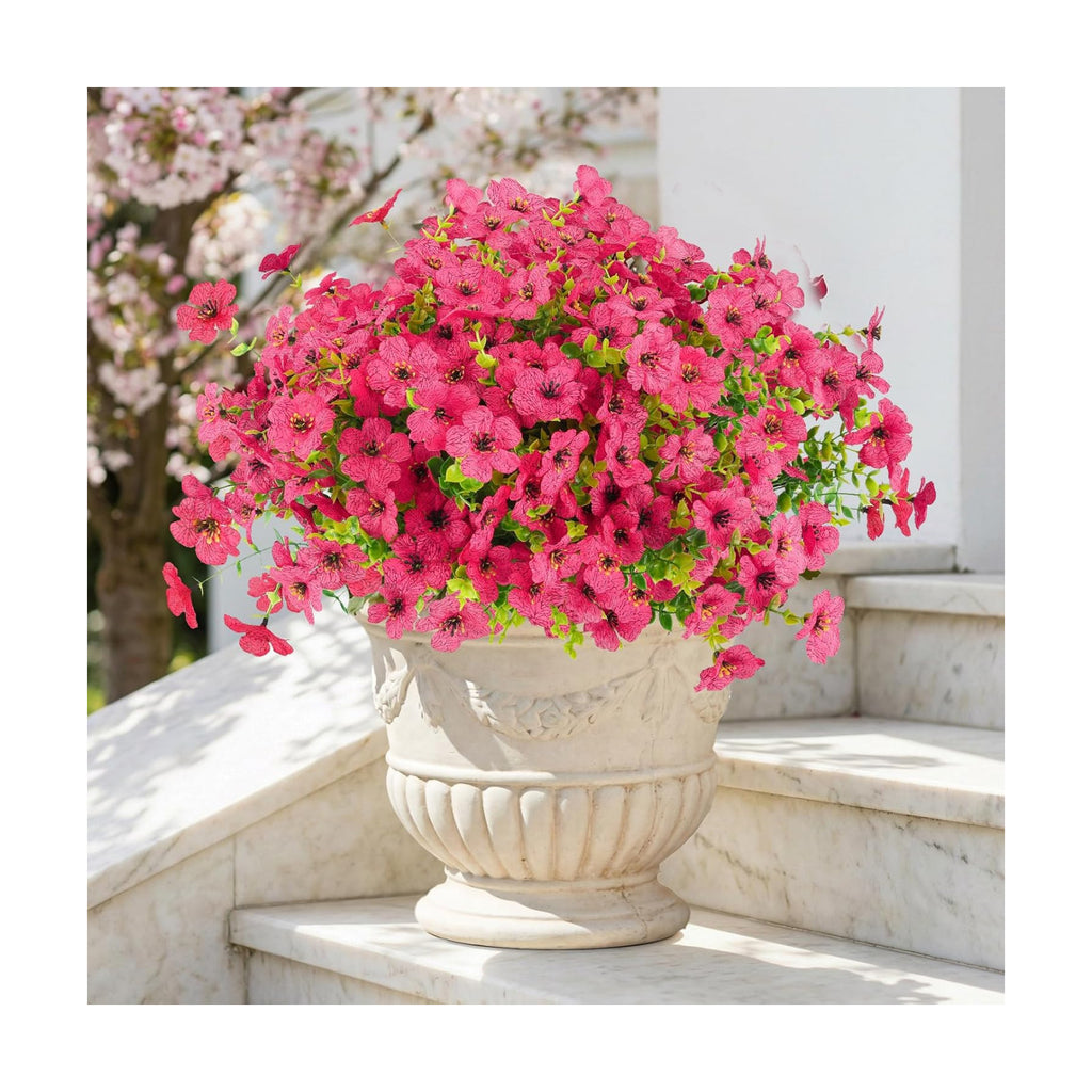 ATTGREAT Artificial Flowers for Outdoors UV Resistant, 12 Bundles(Rose Red)