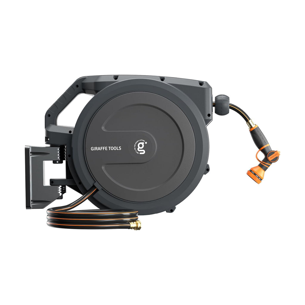 Giraffe Tools Retractable Garden Hose Reel 1/2"78FT Metal Bracket | Any Length Lock,Auto Rewind System,Wall Mount,180°