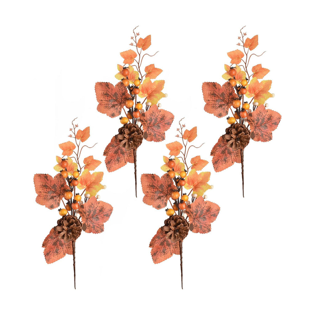 Fall Floral Picks 4PCS, Maple Leaf Pinecone Berries Branch Artificial Autumn Picks and Sprays for Farmhouse Autumn Vase Halloween Thanksgiving Decor