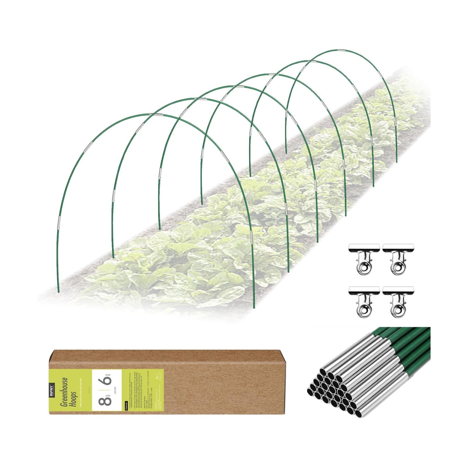 RIFNY 36 PCS Garden Hoops for Raised Beds, Greenhouse Hoops for Row Cover | Long Grow Tunnel, Rust-Free Fiberglass