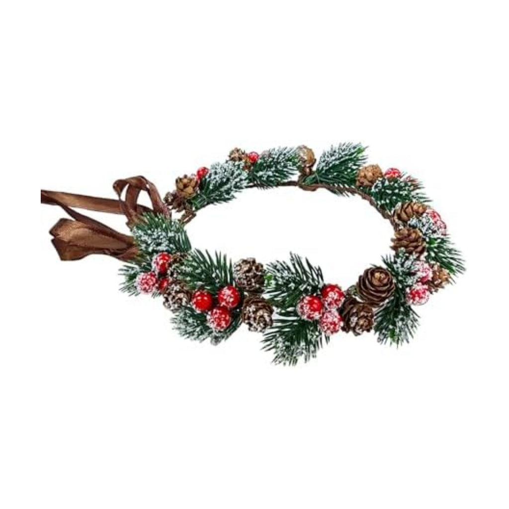 MEMOVAN Christmas Flower Crown Christmas Red Berry Stems Spray Pine Cone Holly Stem Hair Wreath Floral Headpiece Halo Headband Winter Holiday Tiara for Women Girl Xmas Holiday Decoration