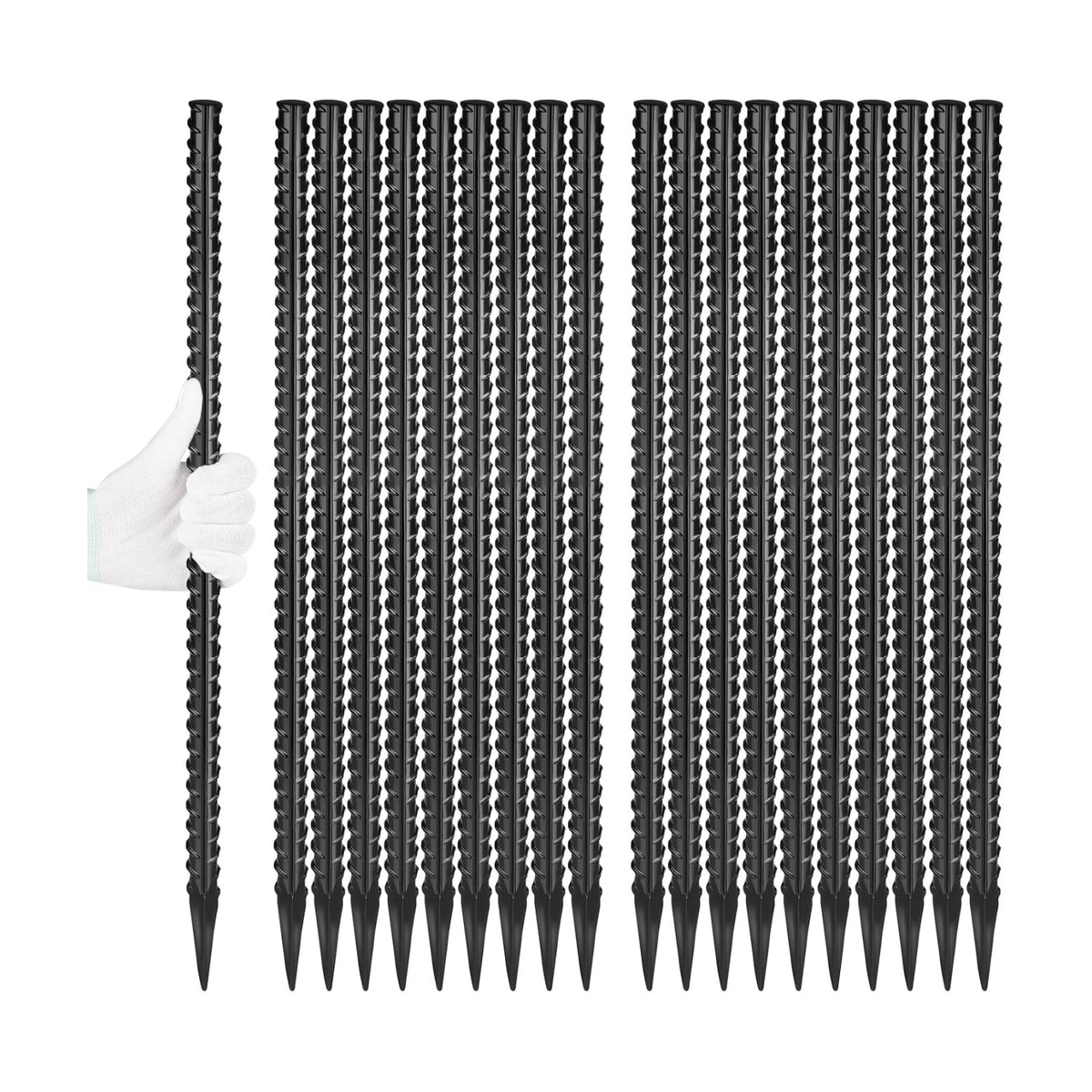 Besitu 24 Inches Straight Rebar Stakes(20-Pack), 1/2" Diameter Steel Metal Stakes for Garden with Chisel Point End Heavy Duty Ground Anchors for Landscape, Concrete Form, Camping & Trapping Black