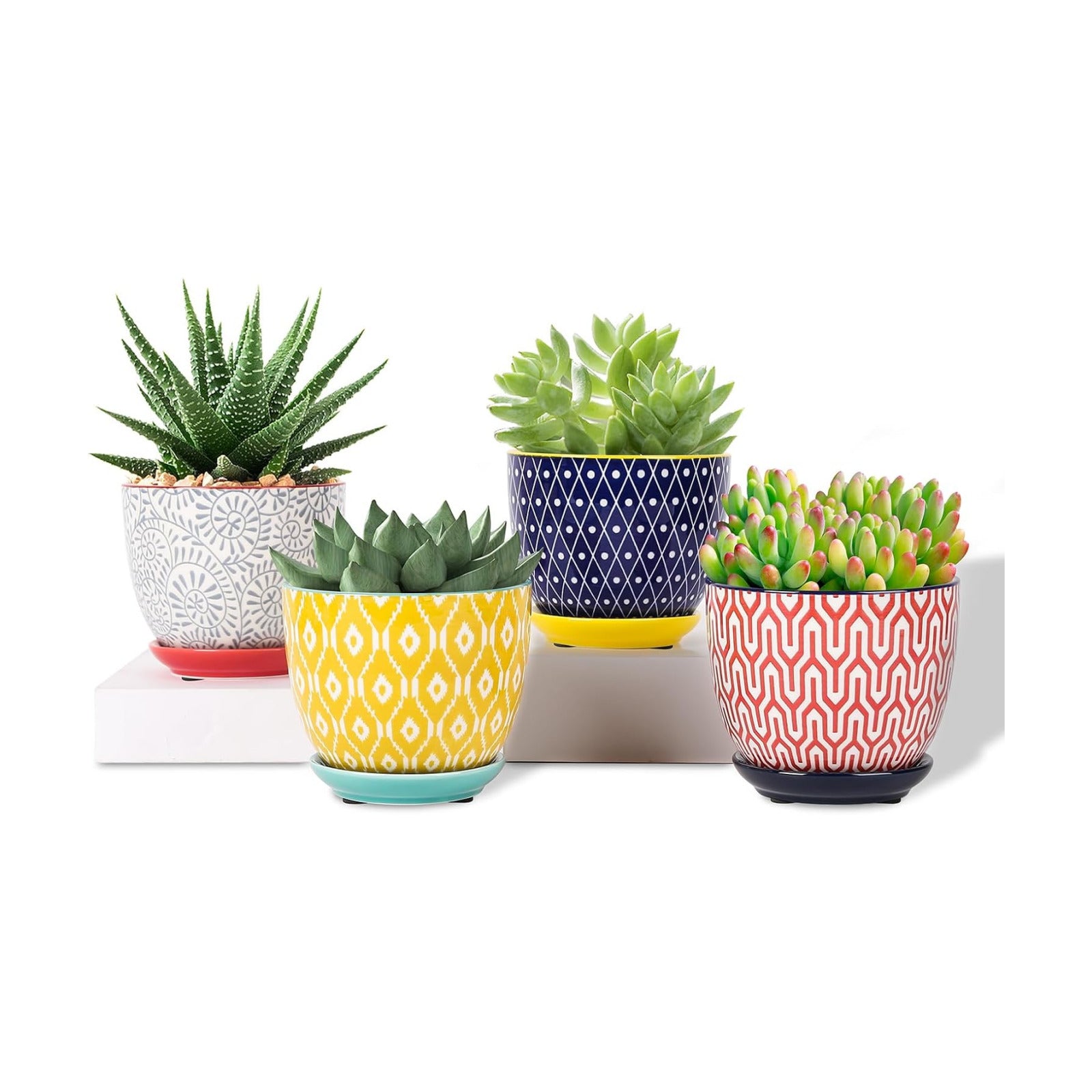 Selamica Ceramic Plant Pots, 4.6 Inch Flower Pots for Indoor Plants, Succulent Pots with Drainage Hole & Saucer