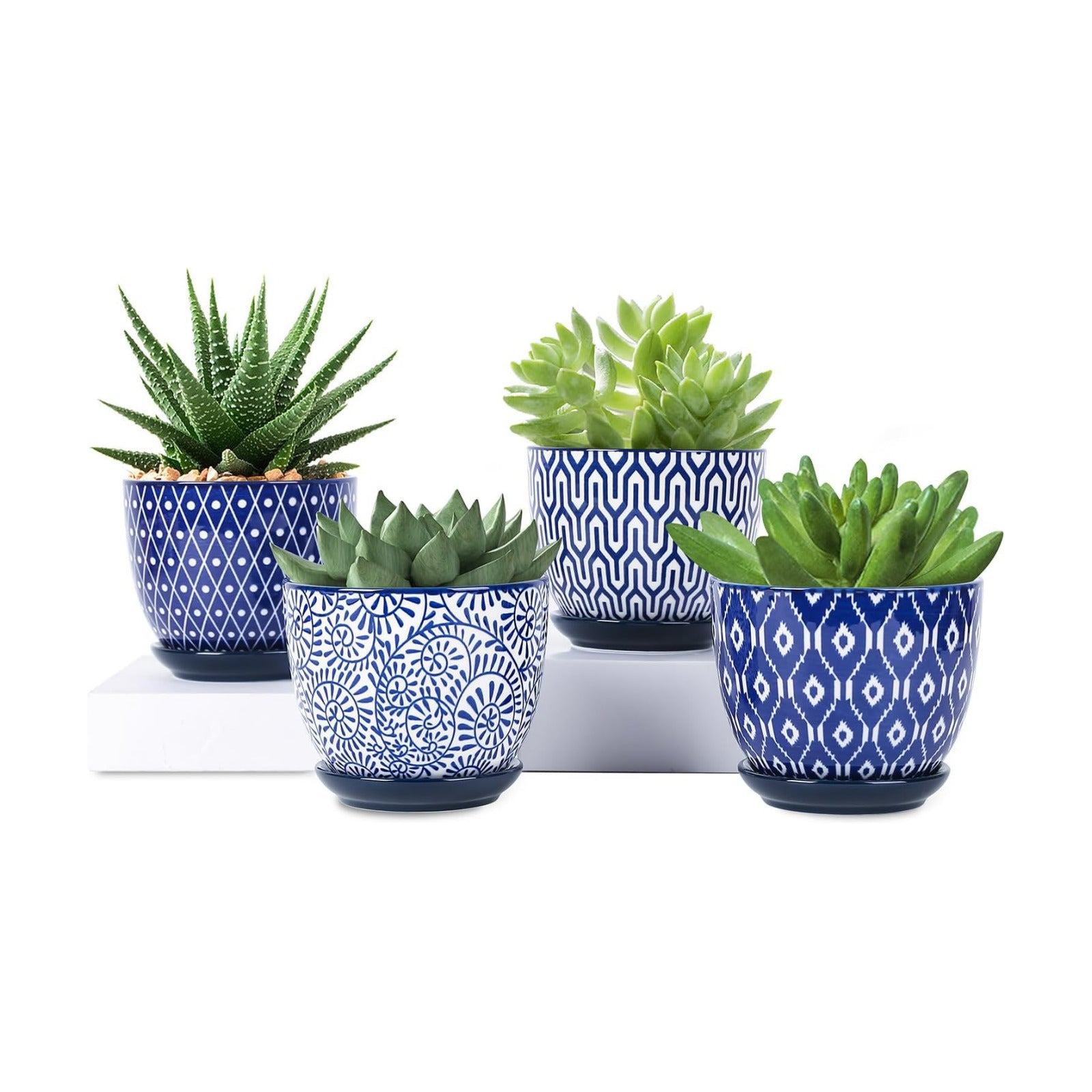 Selamica Ceramic Plant Pots, 4.6 Inch Flower Pots for Indoor Plants, Succulent Pots with Drainage Hole & Saucer