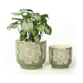 Ceramic Plant Pots, 8+6 Inch, 2 Pcs Indoor Planters with Drainage Holes | Green sand-glazed ceramic planters with