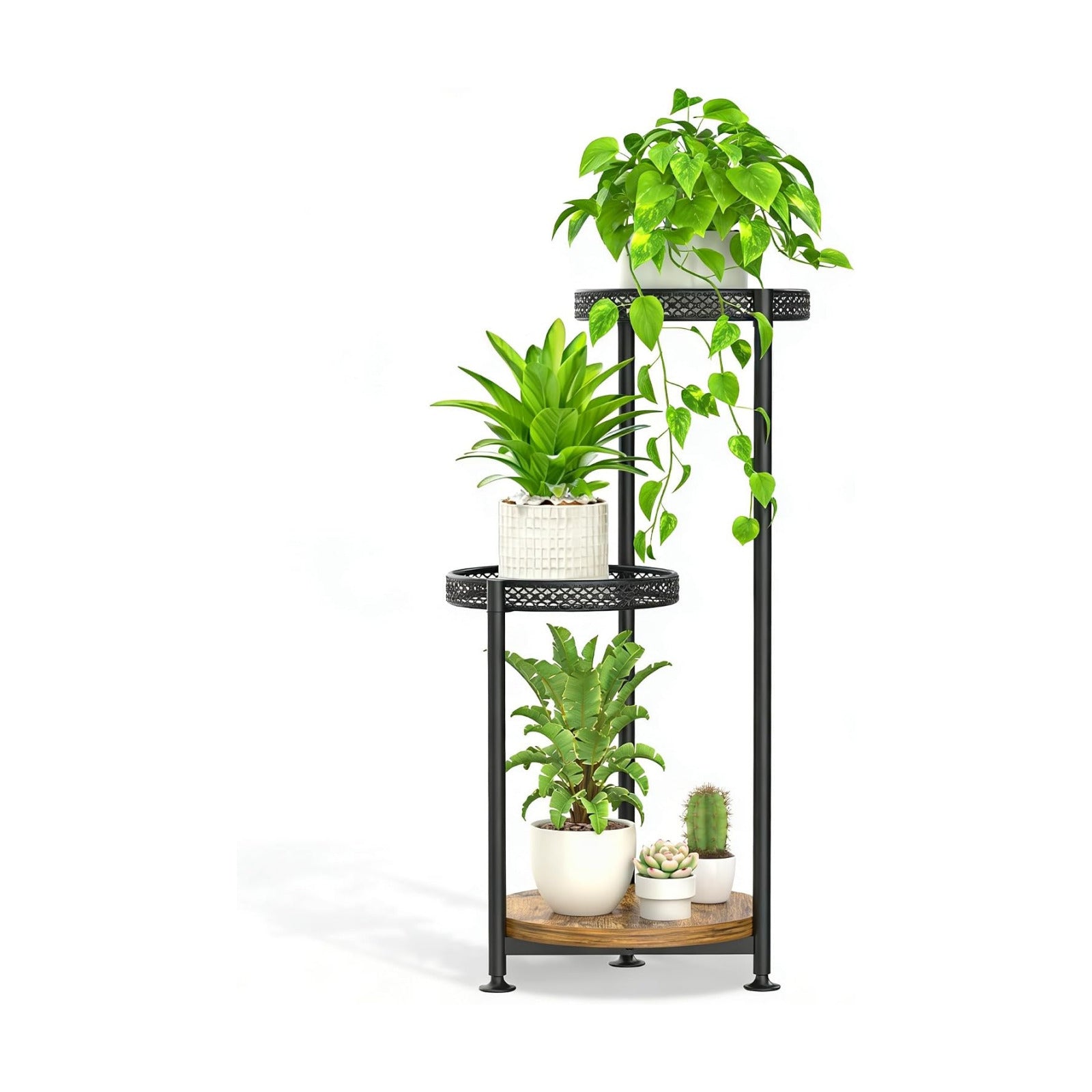 Oppro 3 Tier Plant Stand Indoor Outdoor, 10in Wide Metal Flower Shelf | Large Round Pot Holder for Multiple Plants