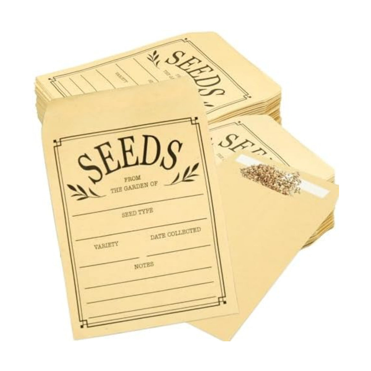 200Pcs Seed Envelopes, Seed Envelope Resealable Small Packets Brown Paper Seeds Envelopes with Printing, 3.1x4.7 Inch for Collection Flowers Seeds