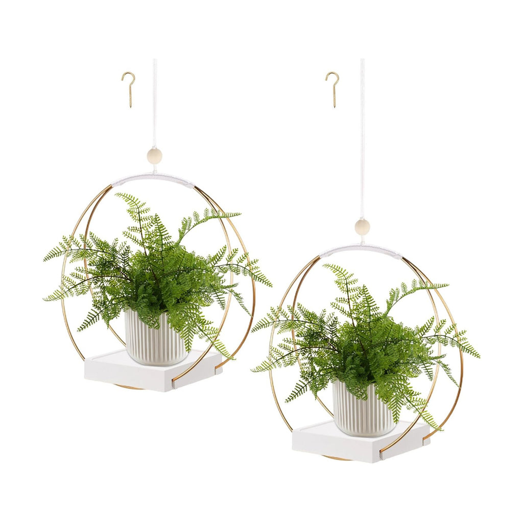 hismocal 2 Pack Hanging Planter Holder for Indoor Plants, Plant Hanger with Sturdy Wood Base,Modern Boho Macrame Wall