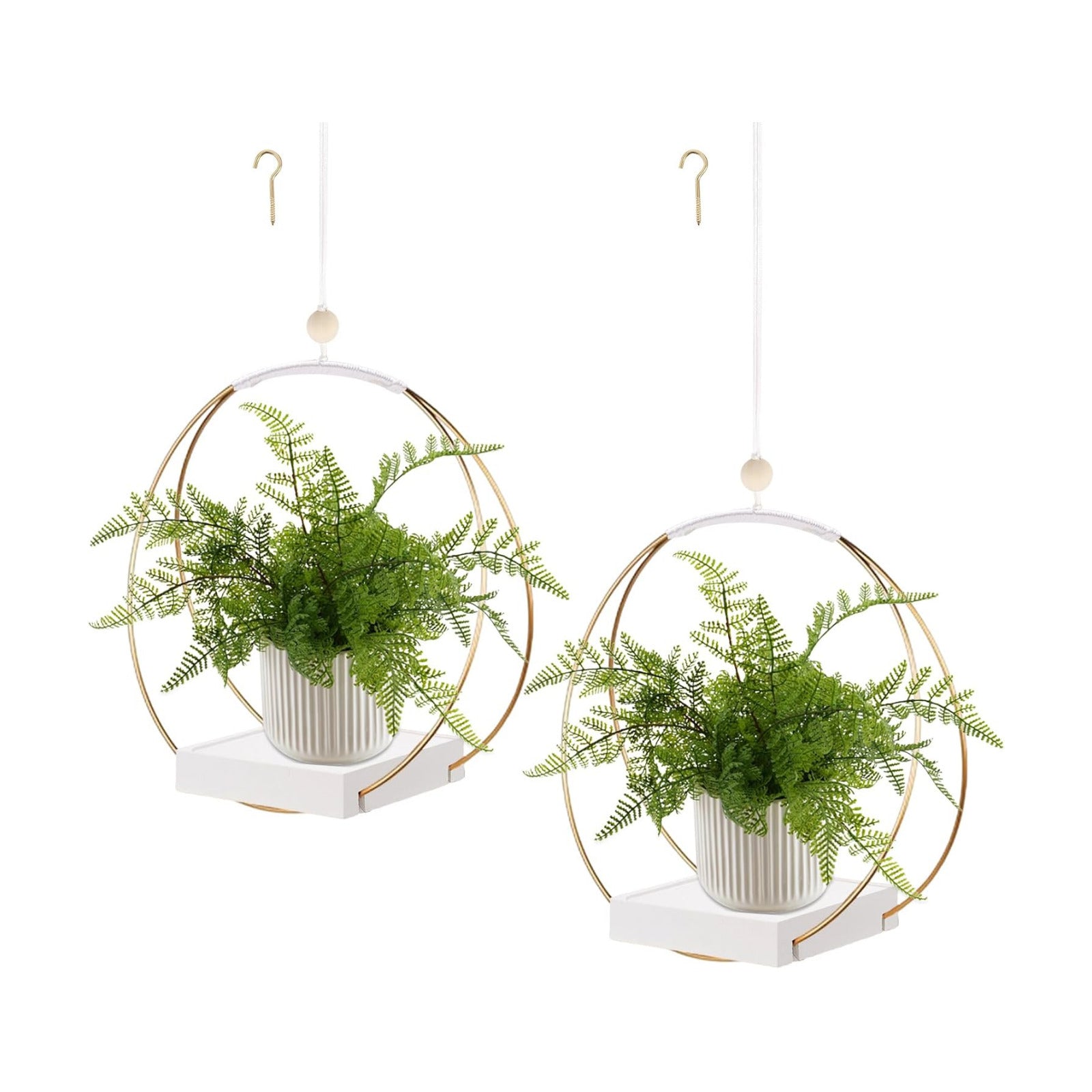 hismocal 2 Pack Hanging Planter Holder for Indoor Plants, Plant Hanger with Sturdy Wood Base,Modern Boho Macrame Wall