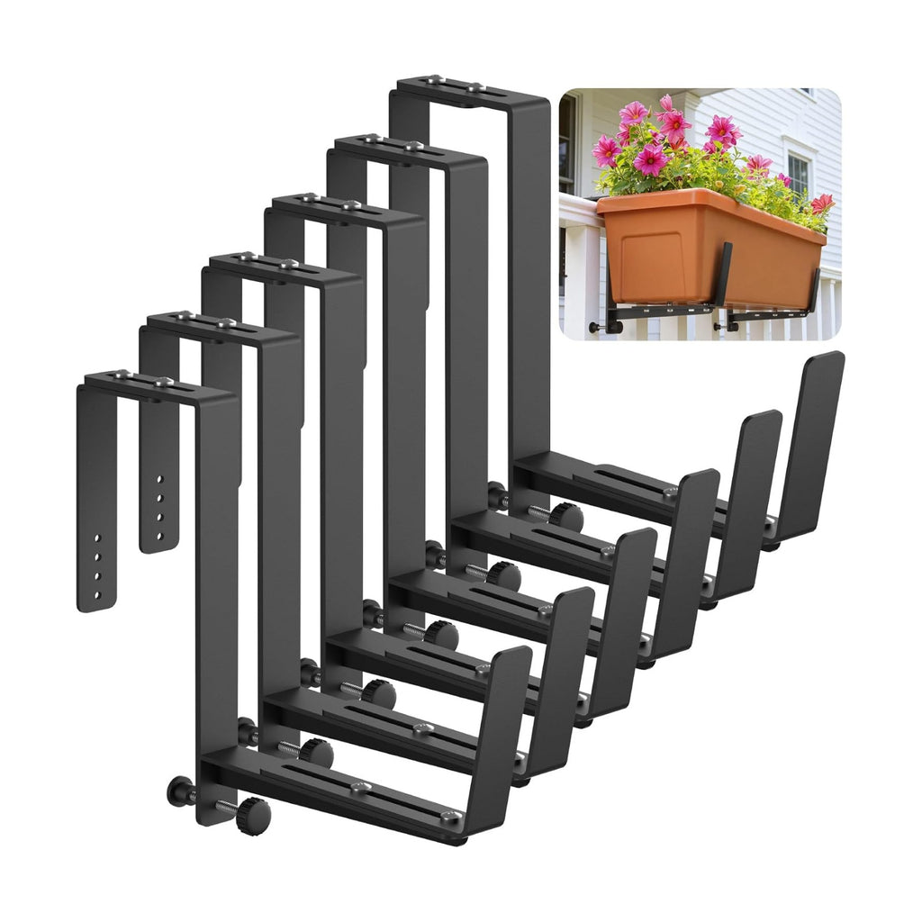 Window Box Brackets, Adjustable Planter Box Brackets, Heavy Duty Iron Flower Box Brackets for Railings, with Enhanced