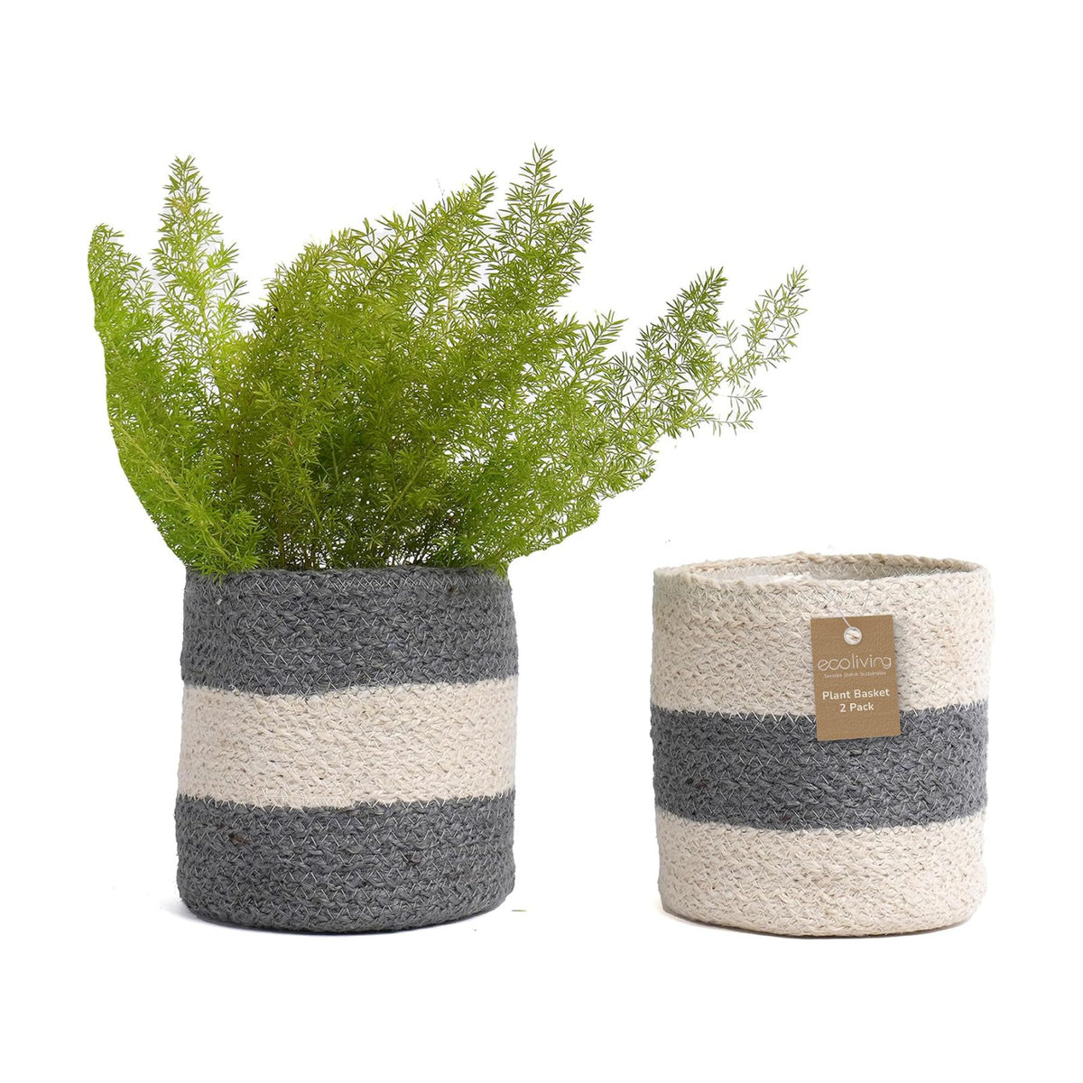 Small Jute Plant Basket, Set of 2, 6.5 Inches, Gray & White
