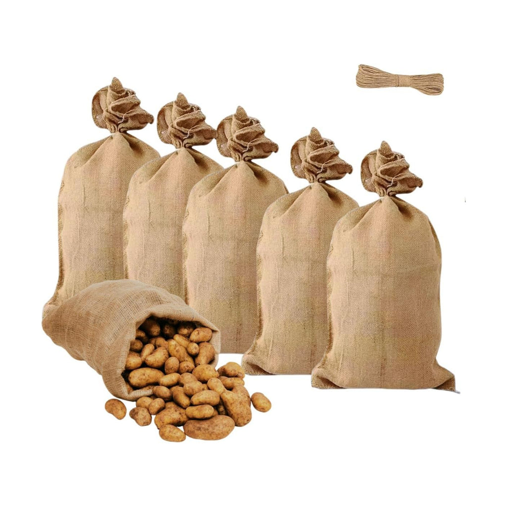 6 Pack Burlap Bags, 19.5 × 35 inch Potato Sack Race Bags Natural Jute with Rope, Reusable Grocery Bags Strong for Food