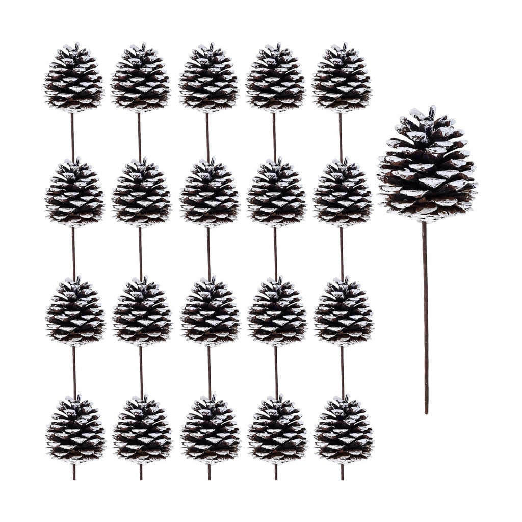 Winlyn 20 Pcs Frosted Natural Pinecone Picks Christmas Picks White Tipped Pine Cones Ornaments with Wired Stems 6.9" Tall for Christmas Tree Floral Arrangements Crafts Wreath Winter Holiday Decoration
