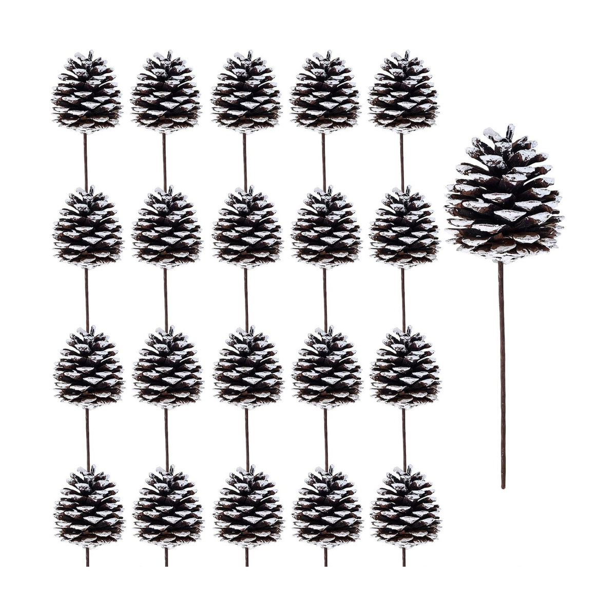 Winlyn 20 Pcs Frosted Natural Pinecone Picks Christmas Picks White Tipped Pine Cones Ornaments with Wired Stems 6.9" Tall for Christmas Tree Floral Arrangements Crafts Wreath Winter Holiday Decoration