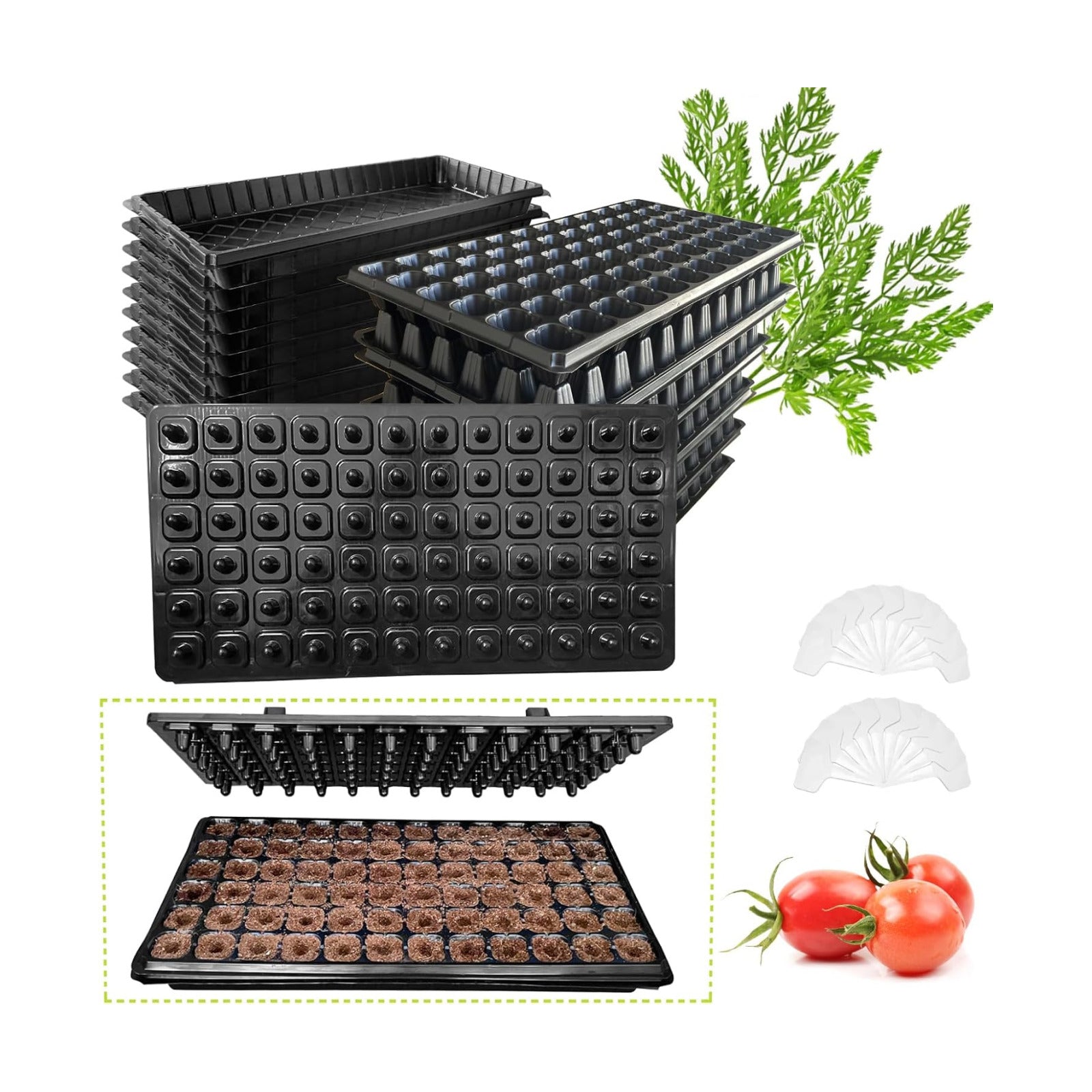72 Cell Seed Starter Trays with Dibber – 20 Pack Reusable Seedling Trays for Germination Propagation, 72 Hole Soil