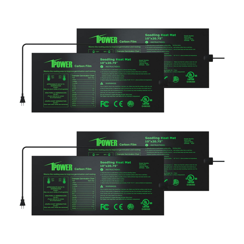 iPower 4 Pack 10" x 20.75" Seeding Heat Mat Upgraded Carbon Film Indoor Warm Hydroponic Plant Germination Starting Pad