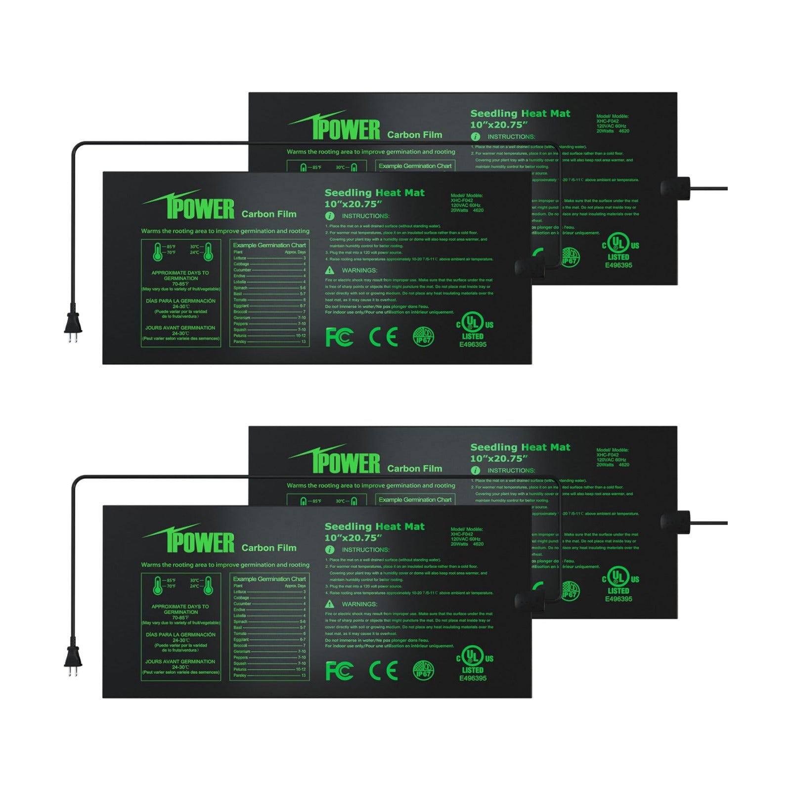 iPower 4 Pack 10" x 20.75" Seeding Heat Mat Upgraded Carbon Film Indoor Warm Hydroponic Plant Germination Starting Pad