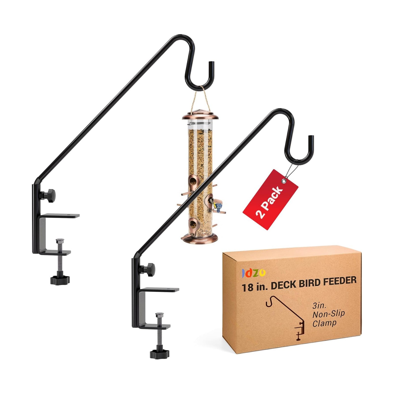 18 Inch Railing Hook, Deck Hook for Bird Feeder Pole, Durable 3-Layer Powder Coated Steel, Shepherds Hooks for Outdoor