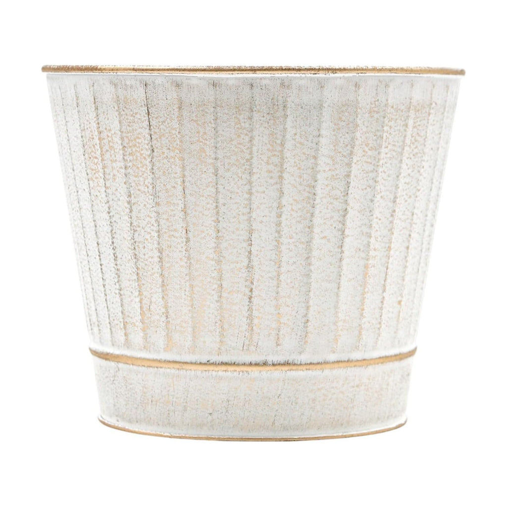 Hosley Metal Planters 7" Dia x 6" H Ideal Farmhouse Decor for Floral Arrangements Weddings, Gift Special Events Parties Outdoor Planters White wash
