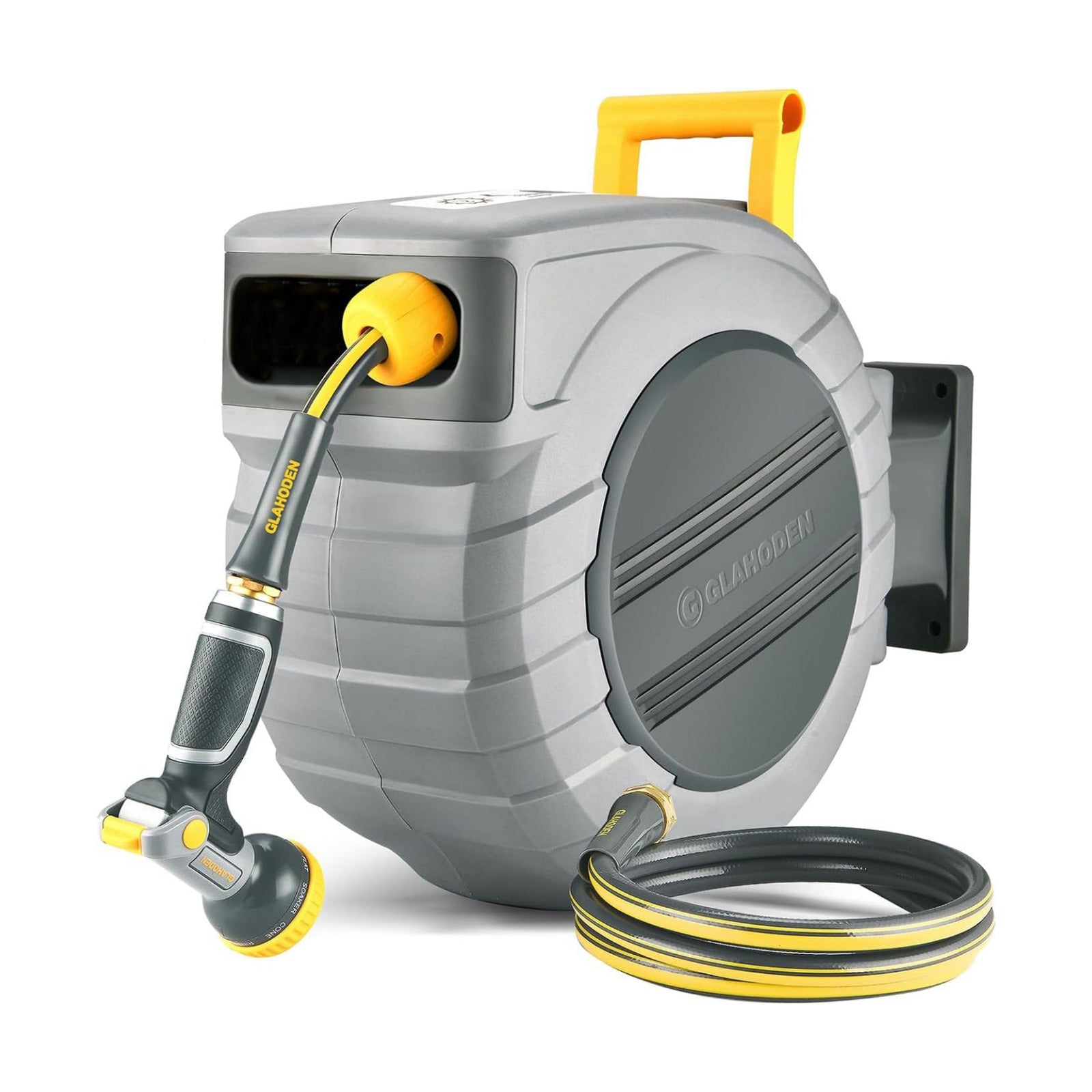 Retractable Garden Hose Reel, 5/8 in x 100 ft UV Resistant Heavy Duty Water Hose Reel with Automatic Slow Rewind & Any