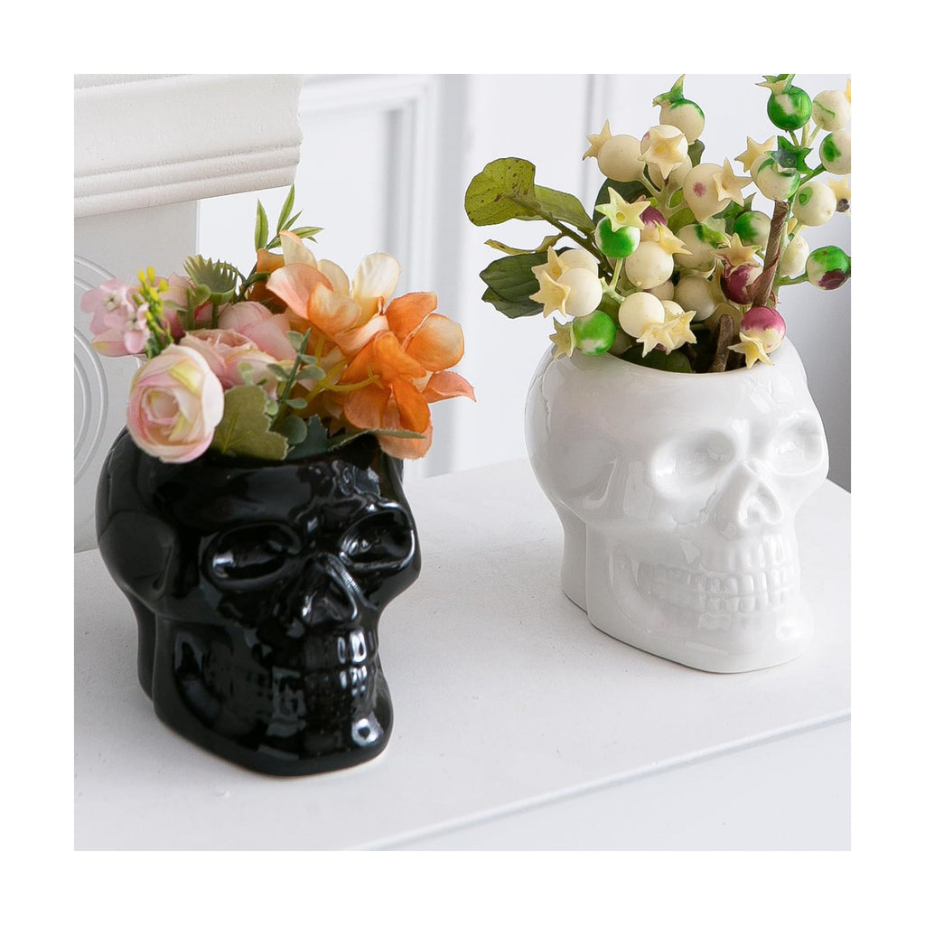 Tanvecle Skull Planter Pots 2-Pack, Gothic Skeleton Vase for Halloween