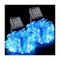 QITONG Blue and White Solar Rope Lights Outdoor, 2 Pack Each 33ft 100 LED String Light, Fairy Lights in Clear Thin Tube with 8 Modes